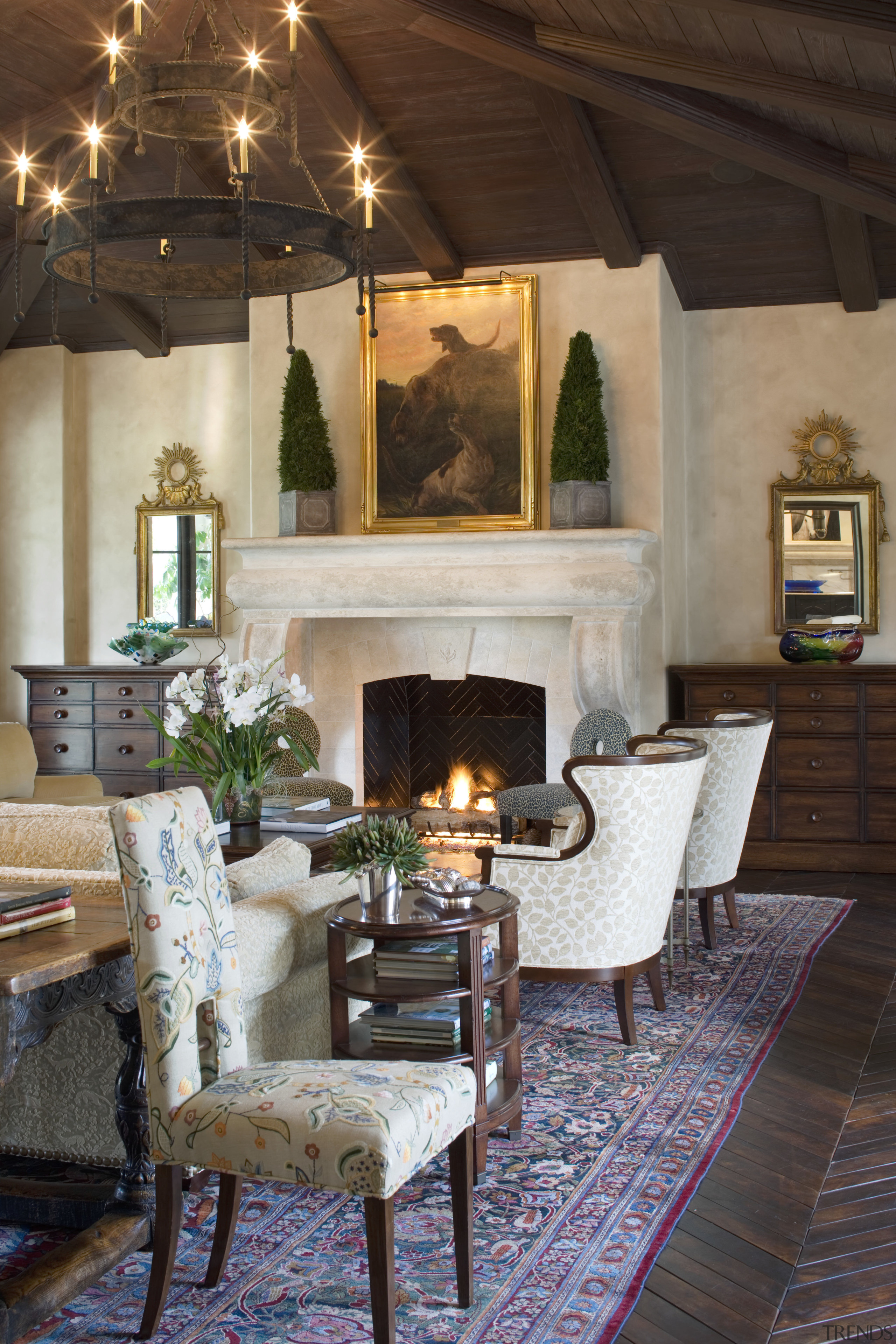 Spanish style interior - Spanish style interior - dining room, fireplace, furniture, hearth, home, interior design, living room, room, table, brown, gray