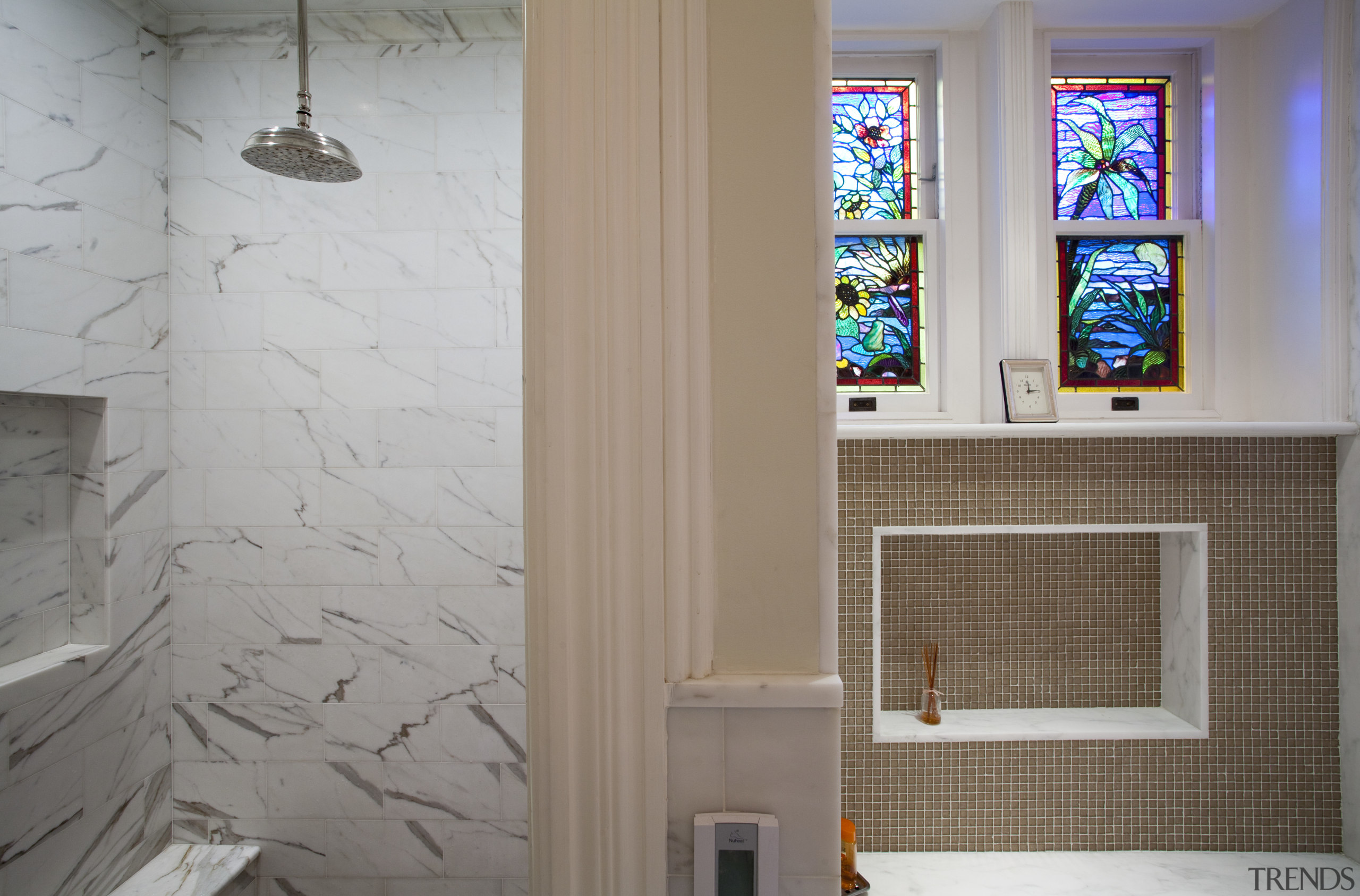 Pale white with a subtle gray veining, Calacatta ceiling, floor, flooring, glass, home, interior design, room, tile, wall, window, gray