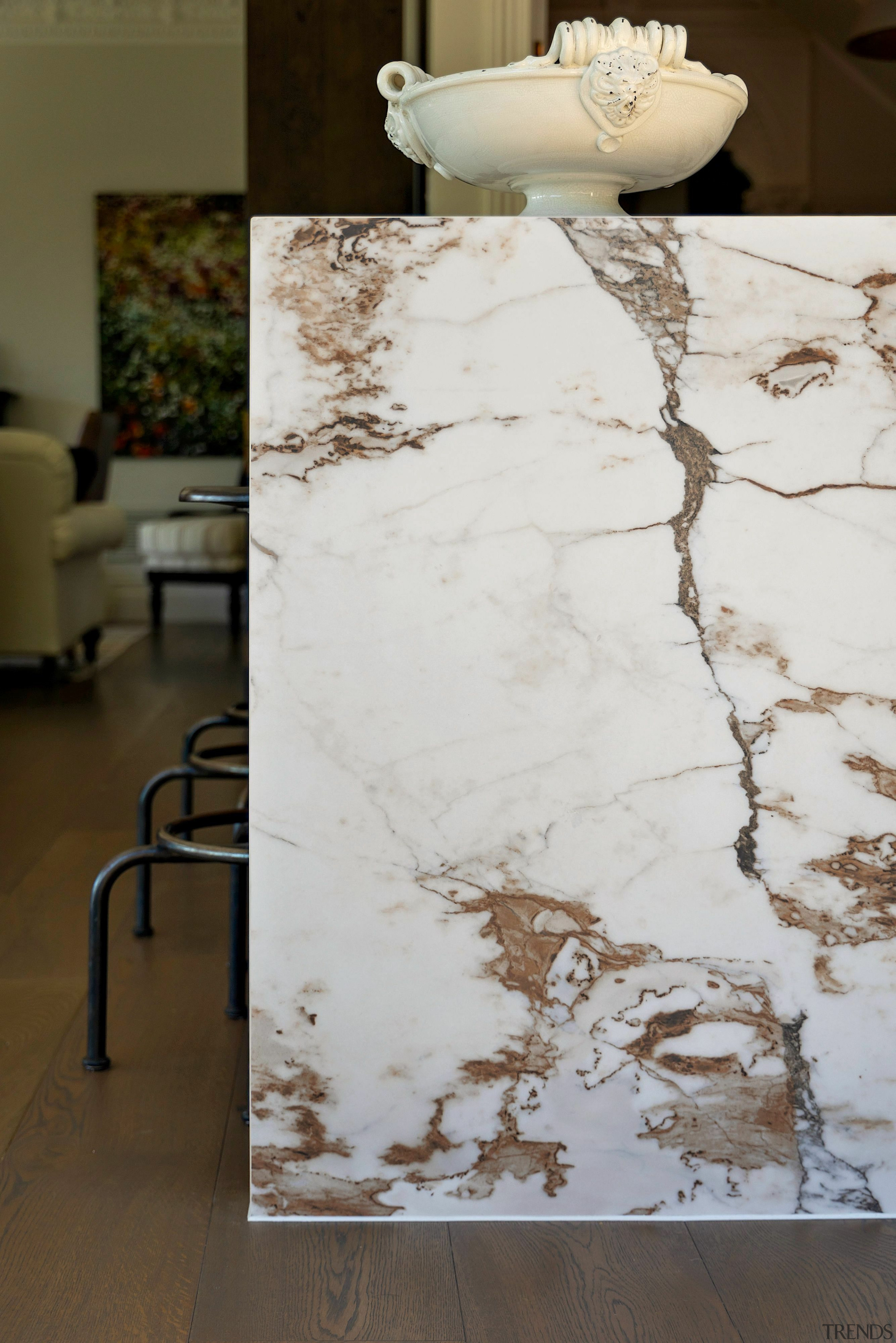 Florim island benchtop waterfall end detail. 