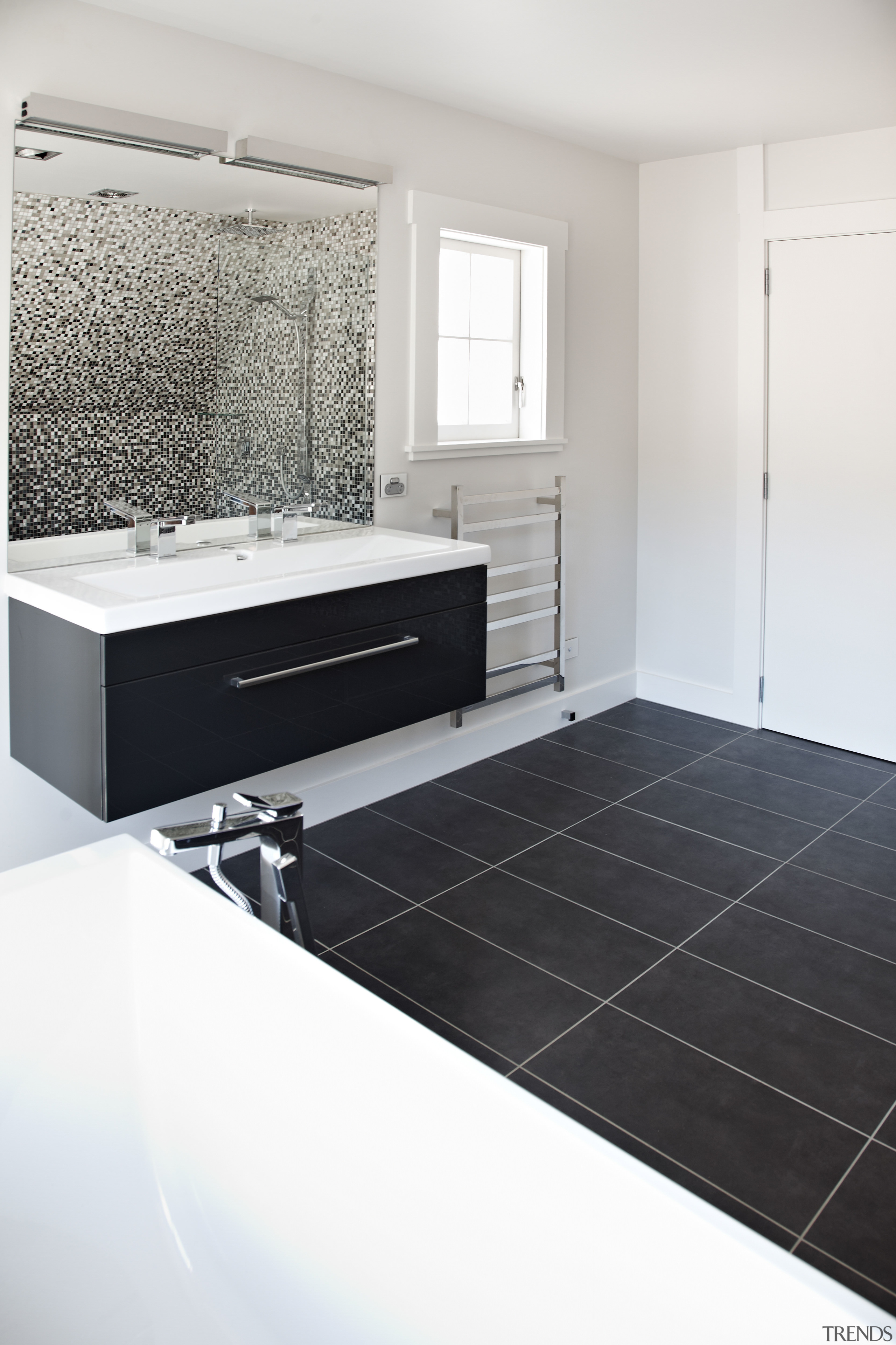 The house owner wanted square-edged mouldings and architraves, architecture, floor, flooring, interior design, product, room, tile, white