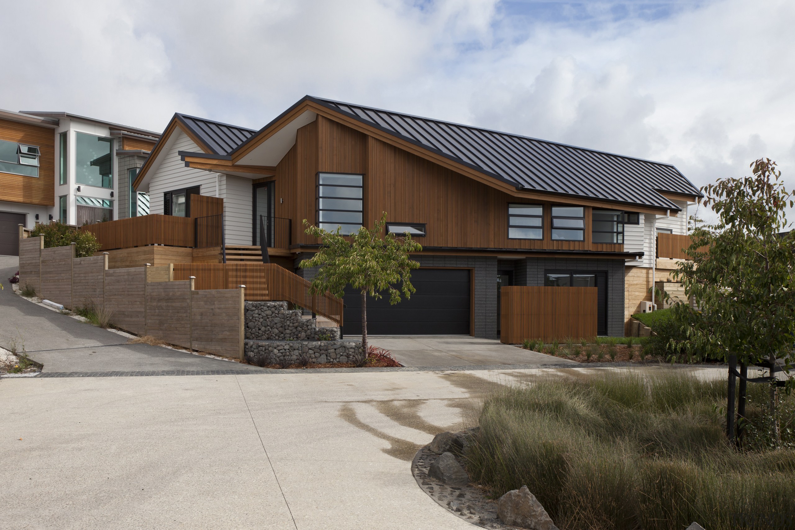 Vertical cedar weatherboards on the facade of Landmark building, cottage, elevation, estate, facade, home, house, neighbourhood, property, real estate, residential area, siding, suburb, brown, gray