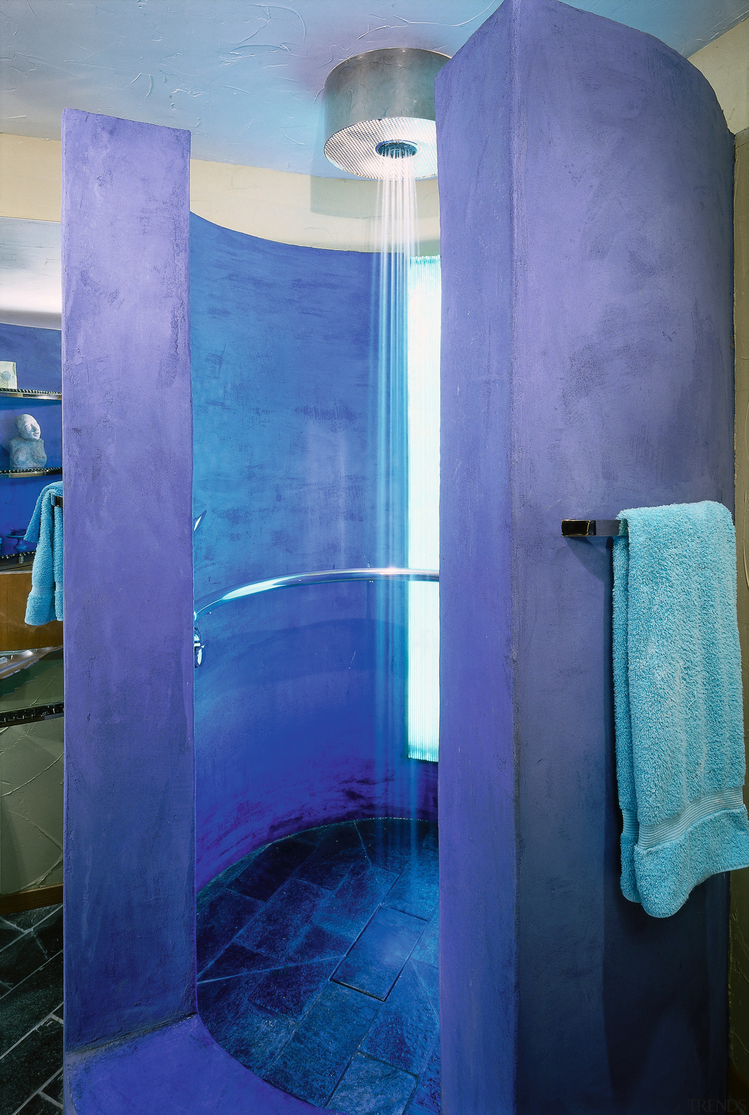 Shower box - architecture | azure | bathroom architecture, azure, bathroom, blue, glass, interior design, plumbing fixture, purple, room, turquoise, wall, blue