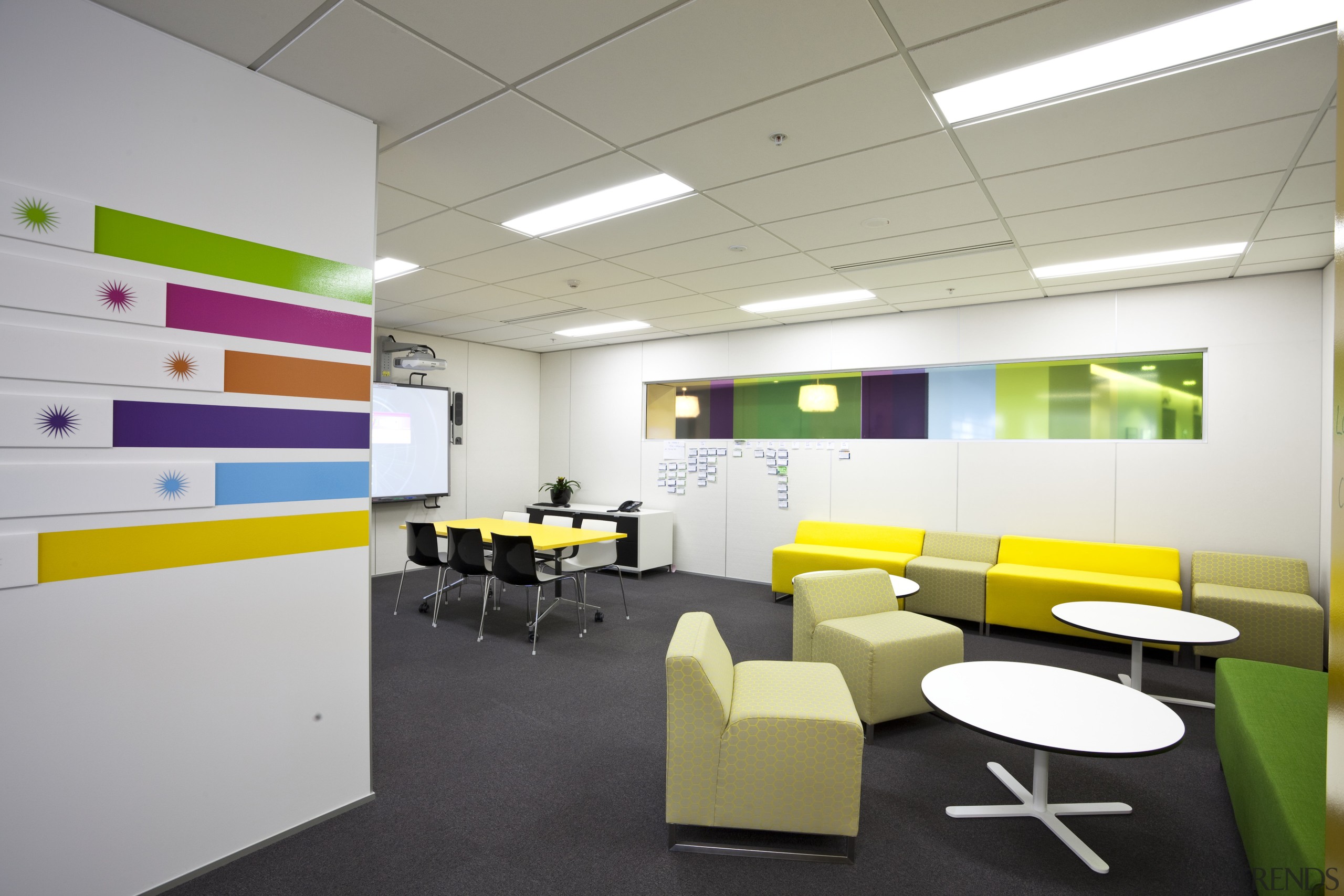 View of the Aserton Centre with glass roofed ceiling, classroom, conference hall, interior design, office, product design, white, gray