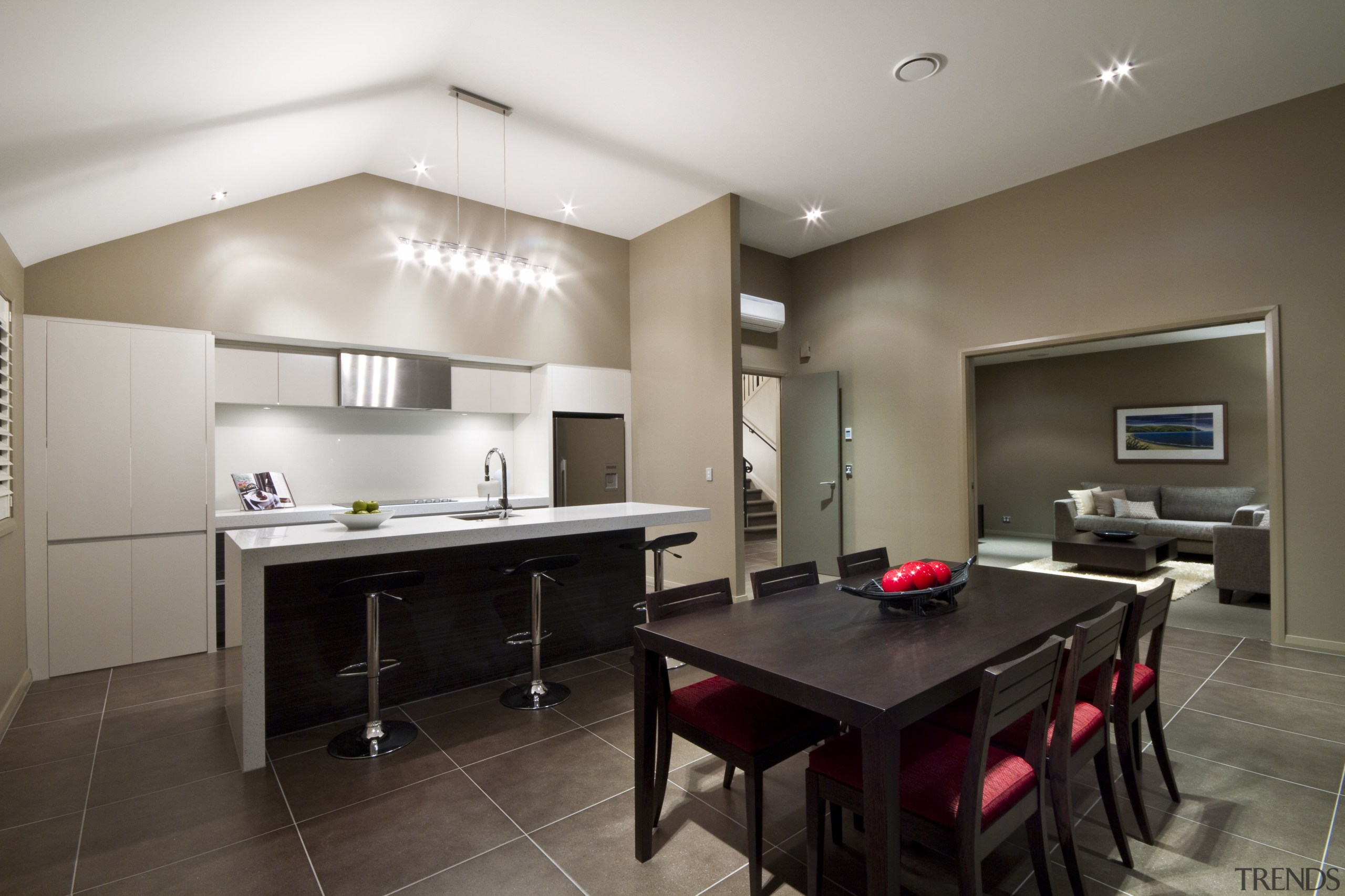 View of the dining and kitchen area of interior design, kitchen, property, real estate, room, gray, black