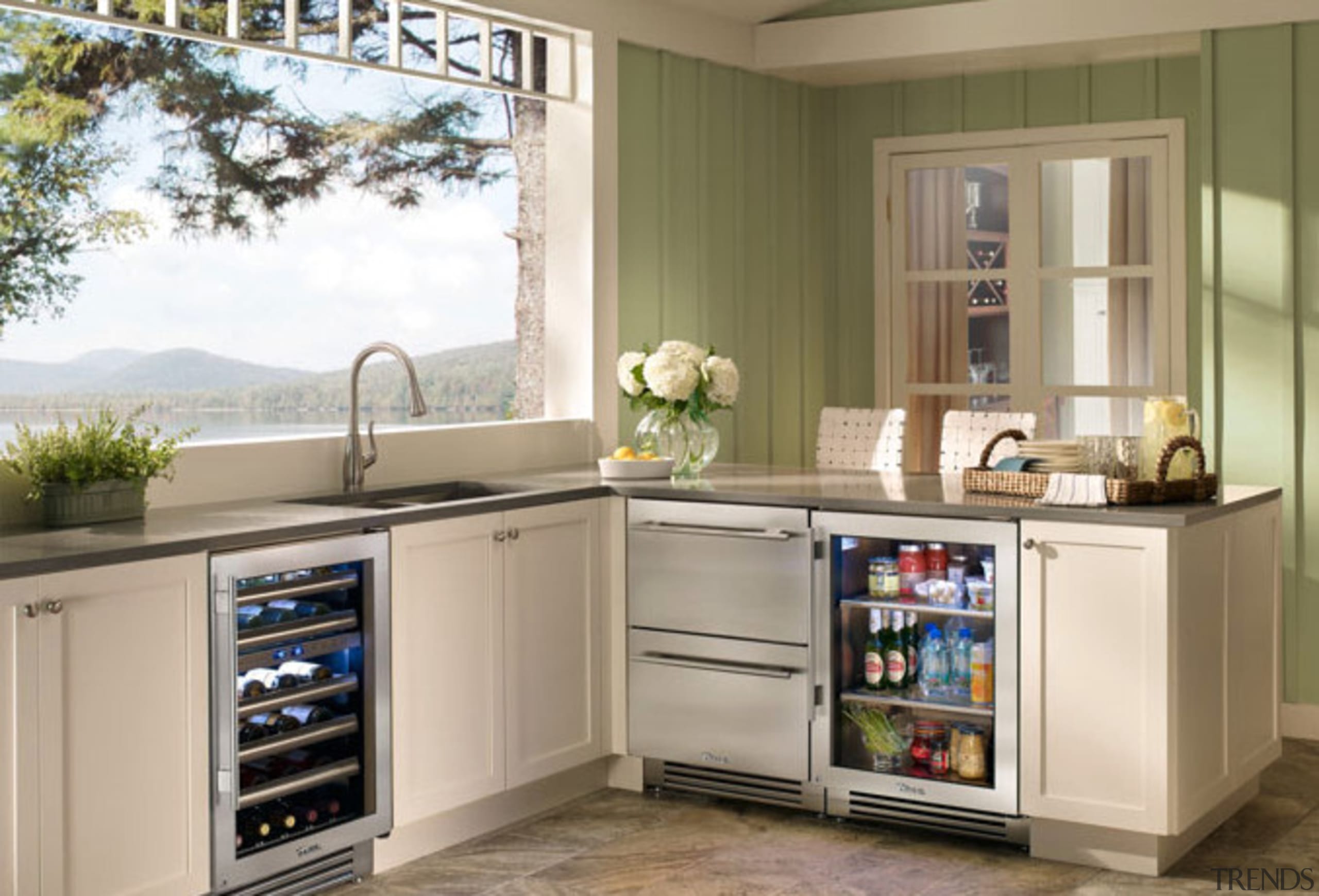 The new True Professional website at www.true-residential.com is cabinetry, countertop, cuisine classique, home appliance, kitchen, kitchen appliance, major appliance, refrigerator, gray, brown