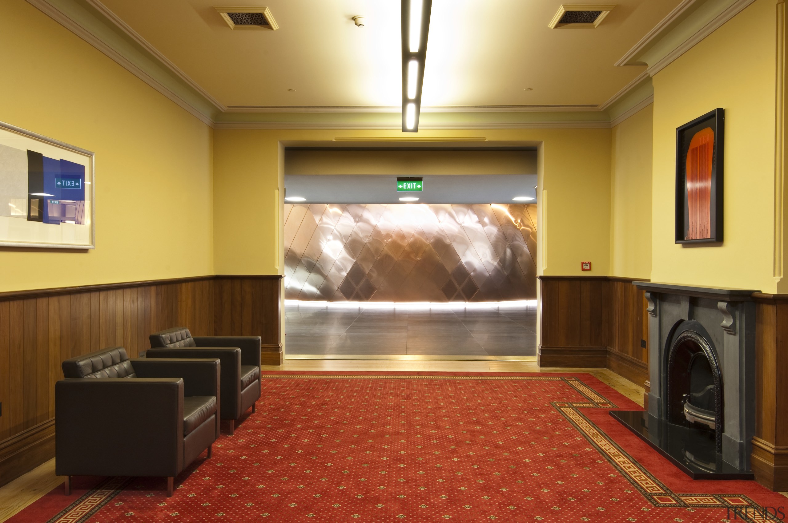 Supreme Court of New Zealand, Wellington - Supreme conference hall, floor, flooring, interior design, lobby, room, brown, orange