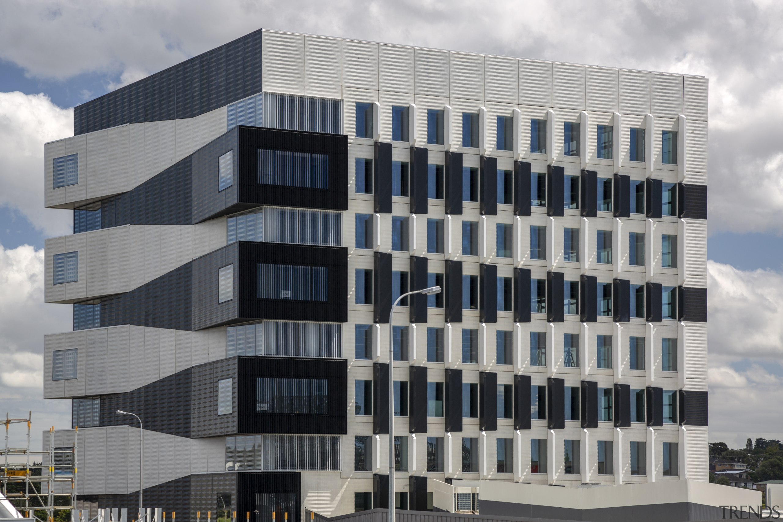 While the south facade of No.1 Sylvia Park architecture, building, commercial building, corporate headquarters, facade, material property, metropolis, metropolitan area, urban area, urban design, No 1 Sylvia Park