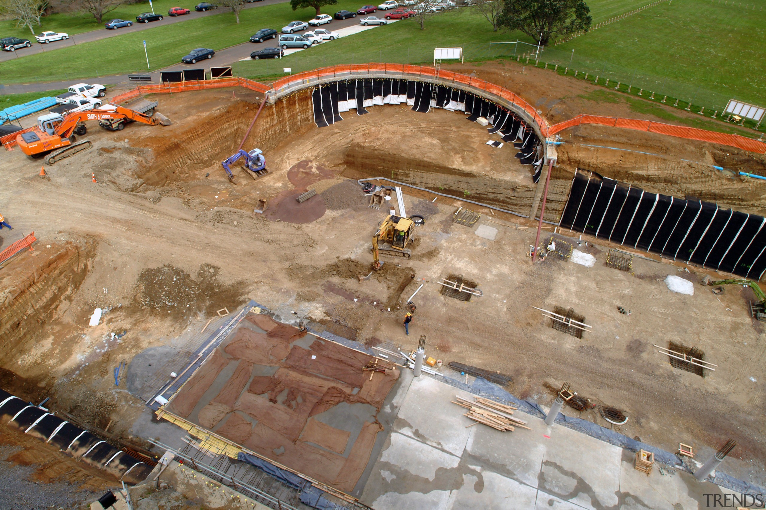 A view of the Auckland Museum upgrade. - aerial photography, construction, foundation, soil, structure, brown