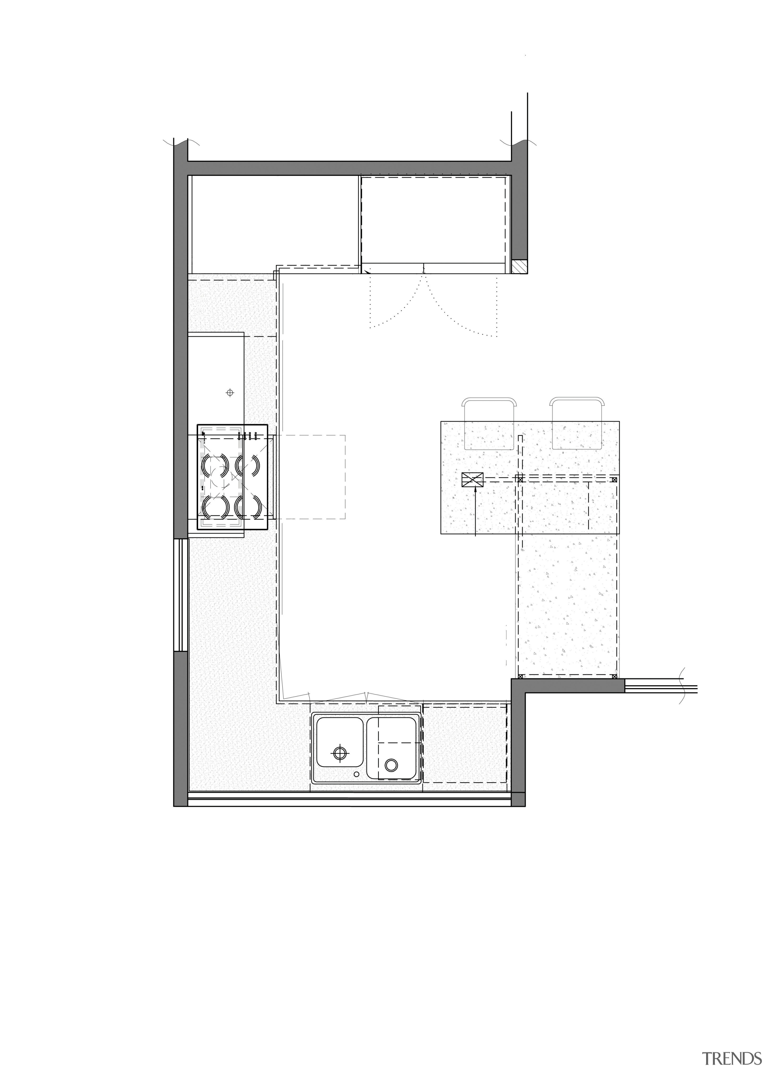 plan of the kitchen showing how cooking, preparation angle, area, design, diagram, elevation, floor plan, house, line, plan, product, product design, schematic, square, structure, white