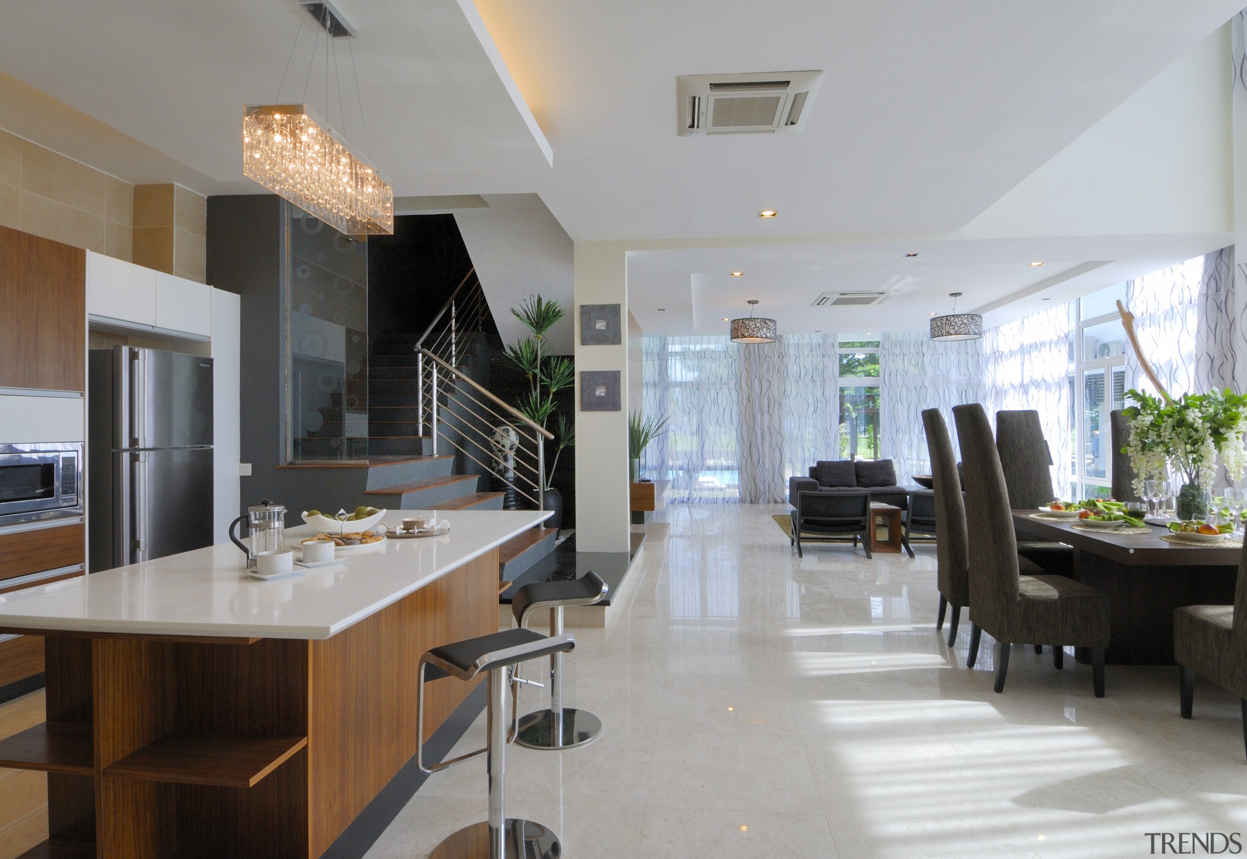 View of kitchen which features a kitchen island interior design, real estate, gray