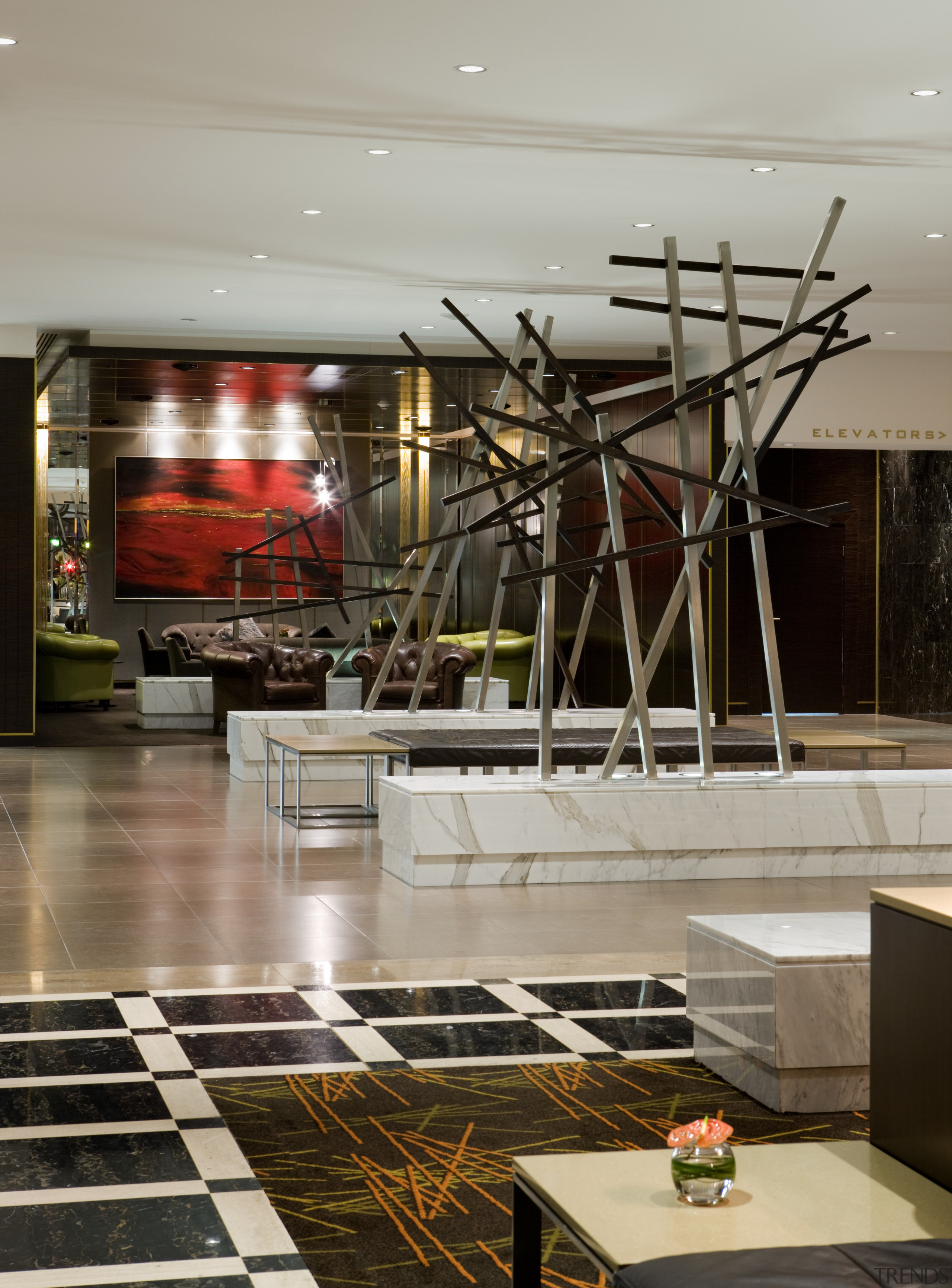 Interior view of the refurbished Sofitel Brisbane which interior design, lobby, gray, brown