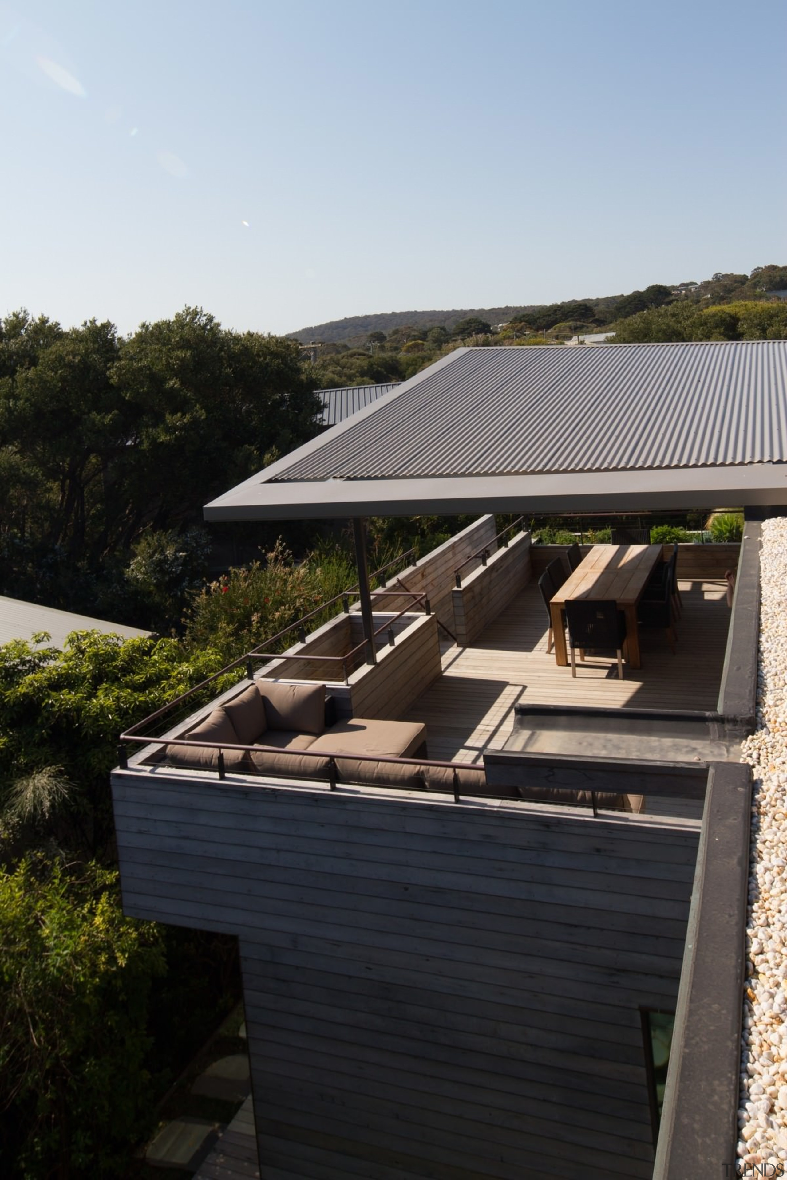 This large outdoor pavilion has views of the architecture, daylighting, facade, house, outdoor structure, real estate, roof, sky, black