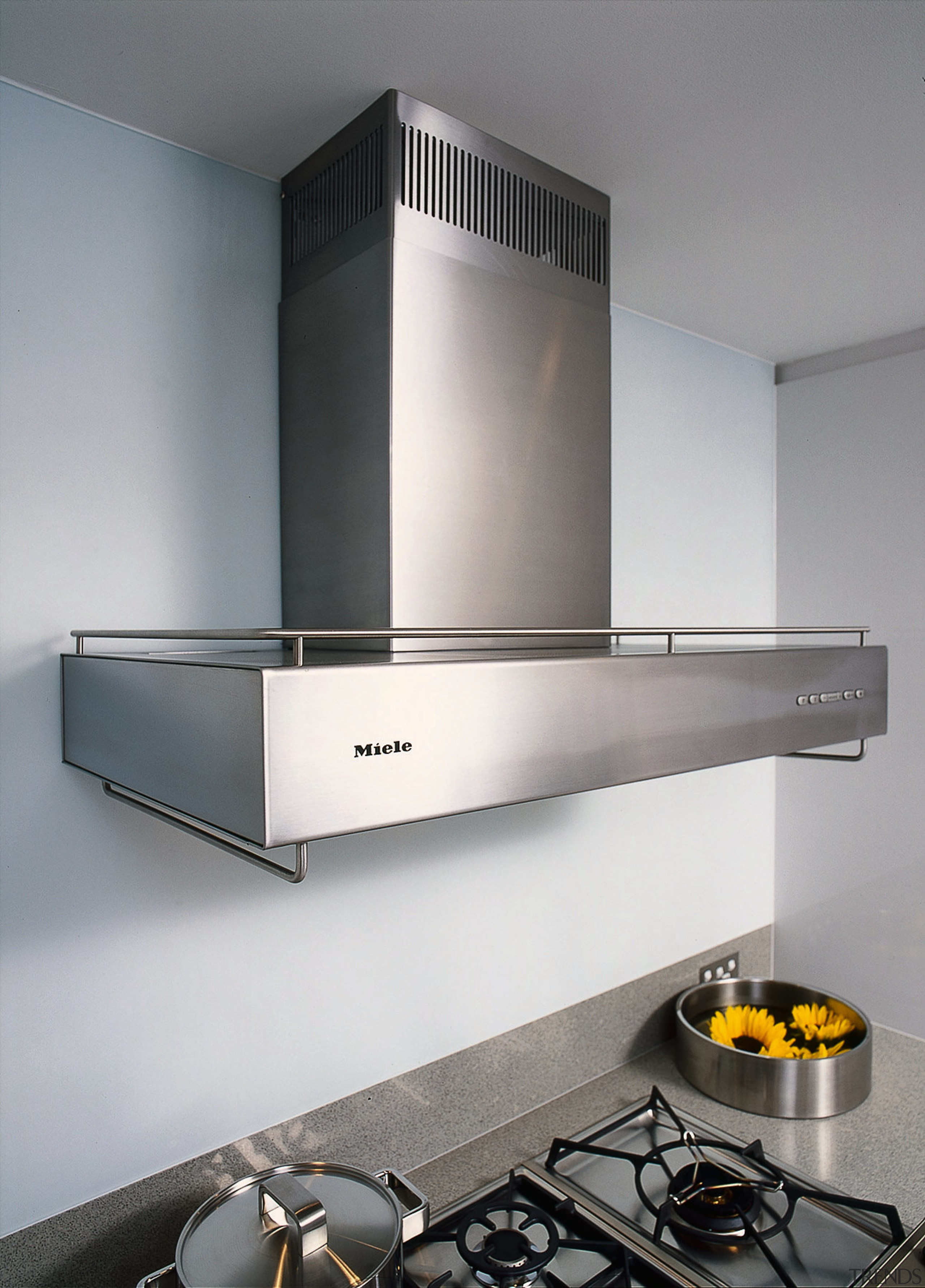 View of the canopy hood - View of exhaust hood, home appliance, kitchen, kitchen appliance, kitchen stove, product design, gray