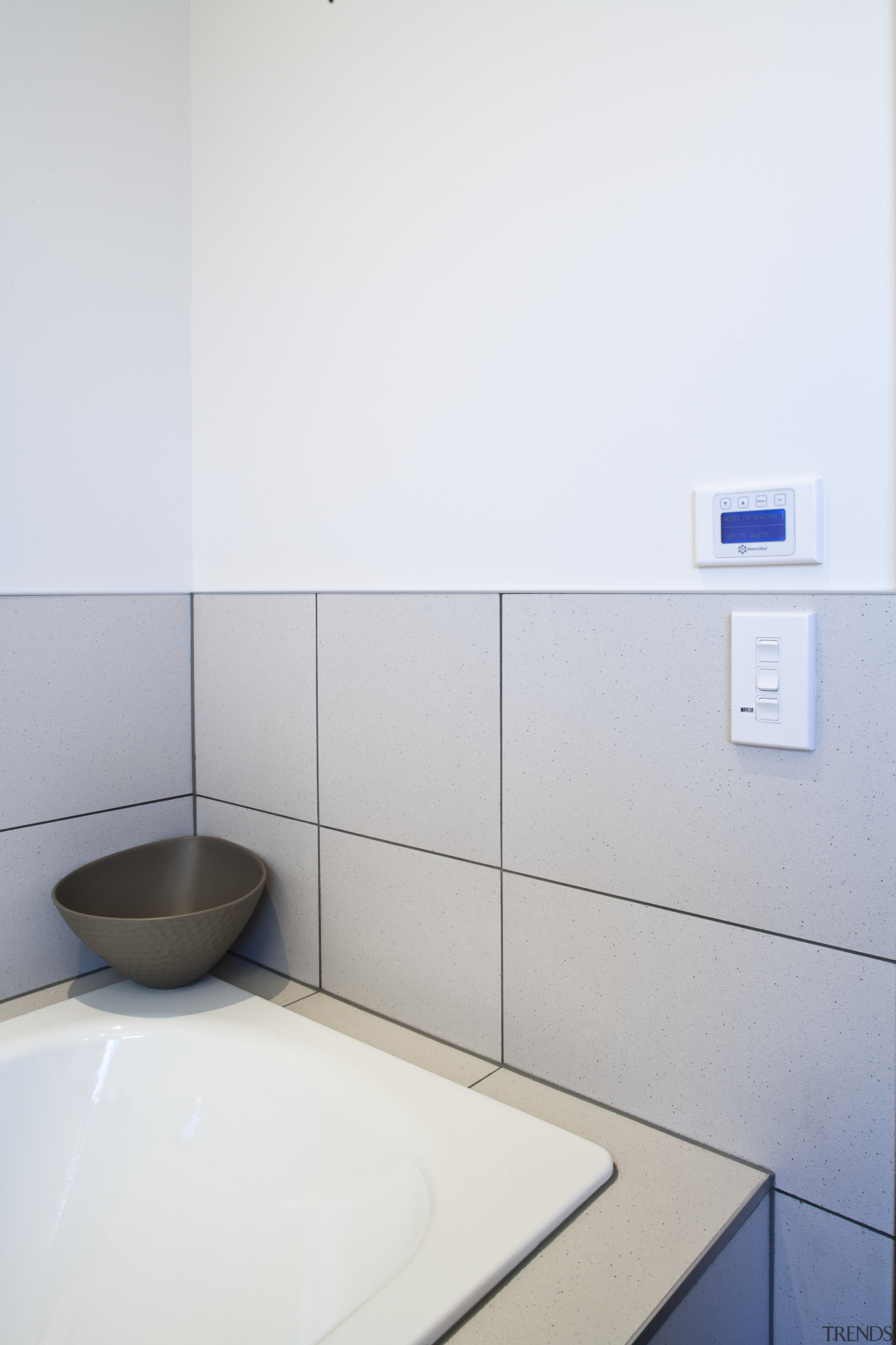 View of the touch-button keypad that controls the bathroom, bathroom sink, interior design, plumbing fixture, product, product design, sink, tap, white