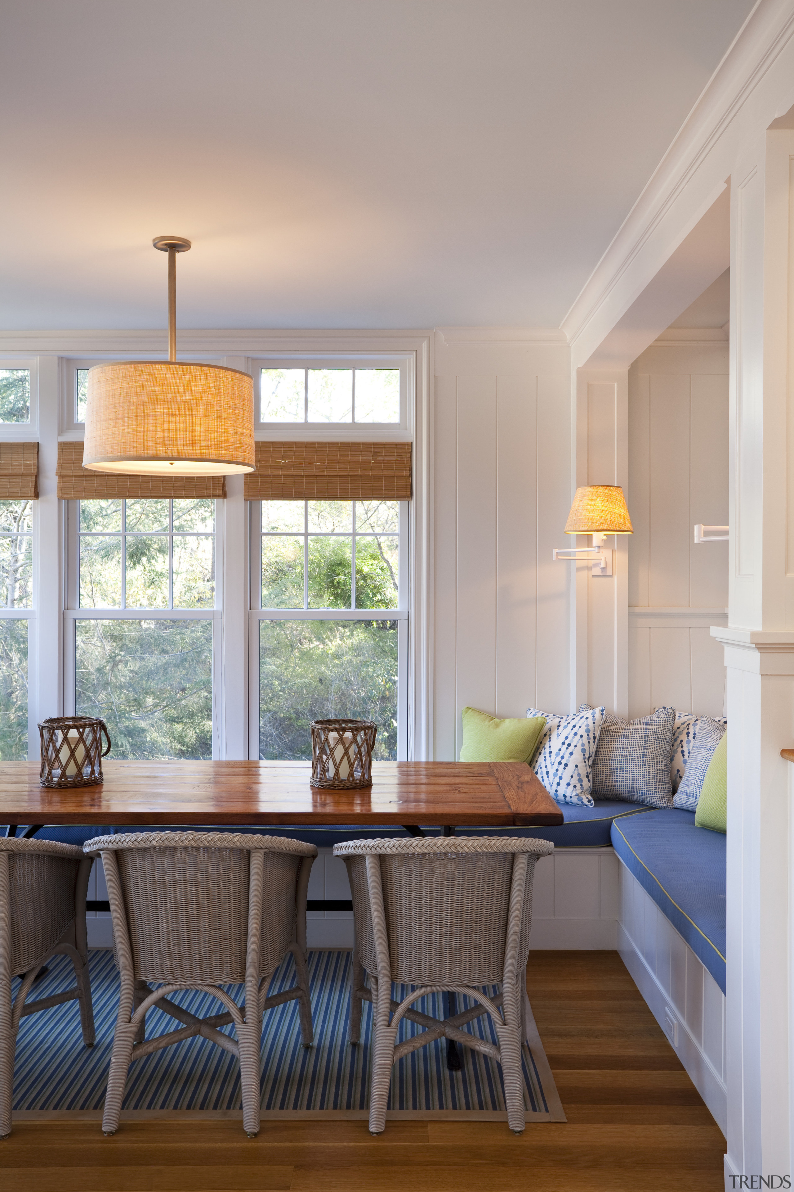 Here is a view of a dining area ceiling, dining room, home, house, interior design, living room, real estate, room, table, window, gray