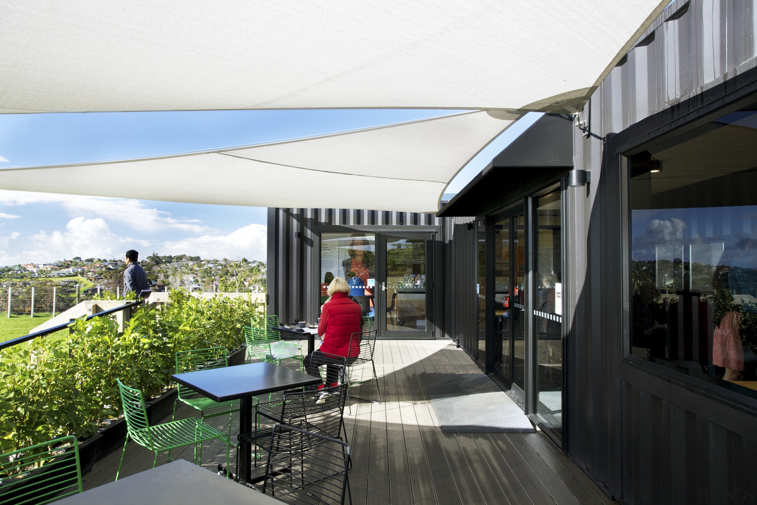 Four containers were linked to create this innovative architecture, canopy, house, real estate, white, black