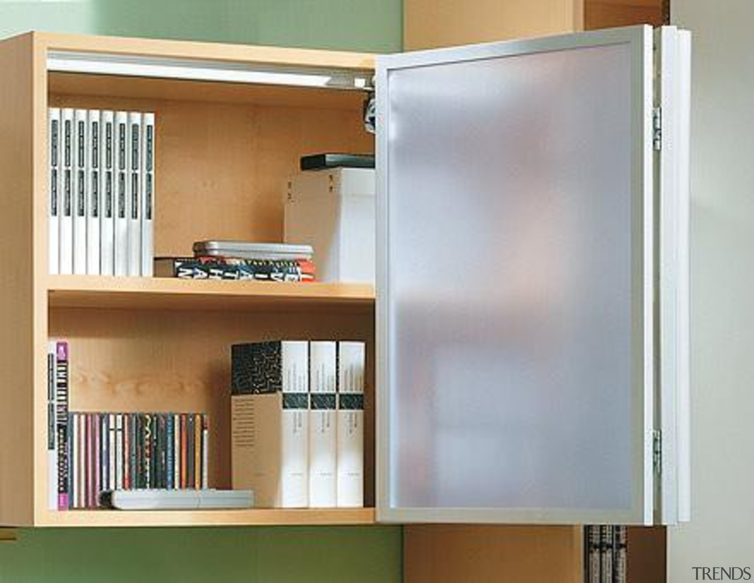 WingLine 780 folding door fitting used in the bookcase, cabinetry, furniture, product, shelf, shelving, gray