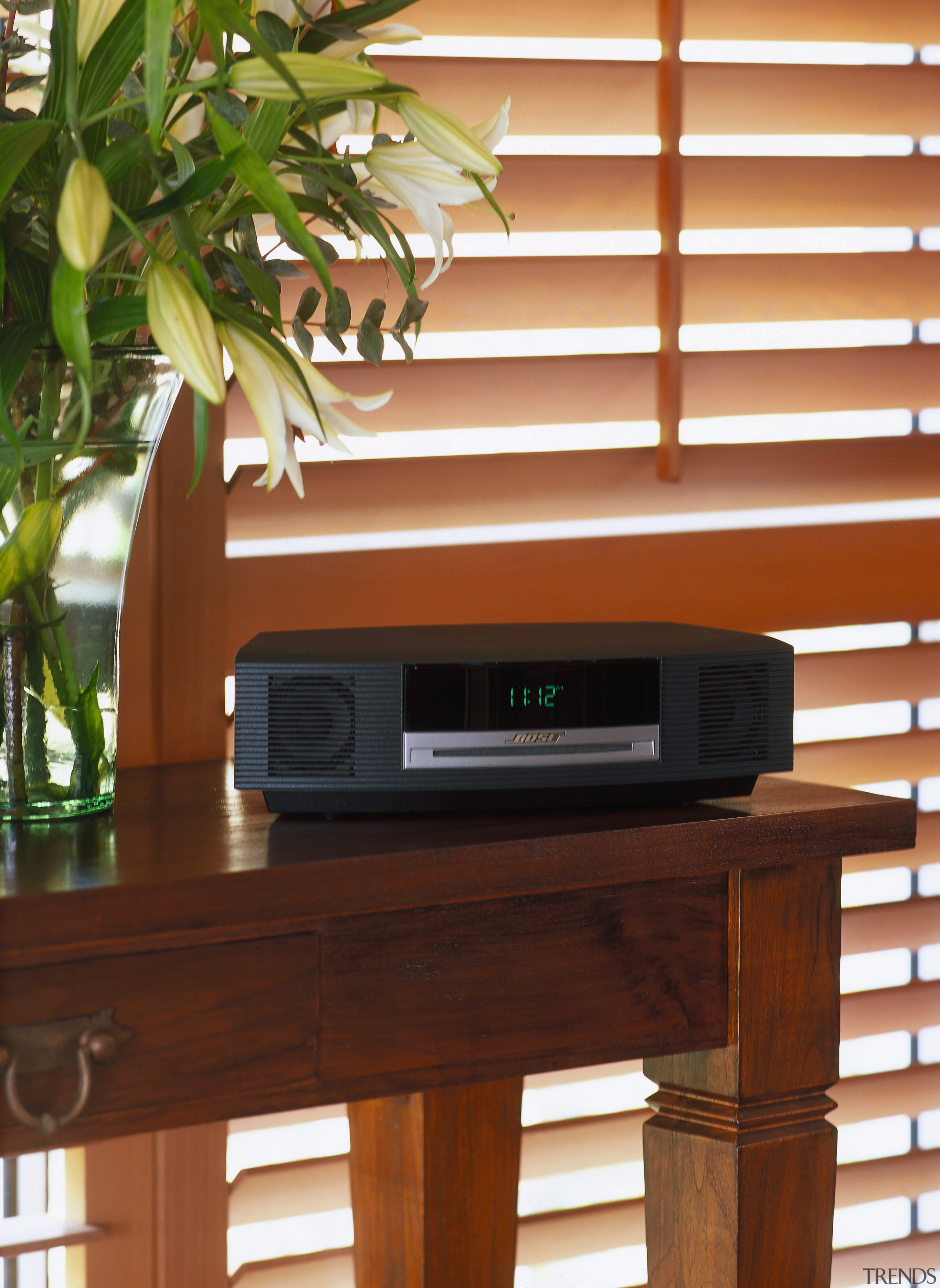 view of the bose wave music system - furniture, brown