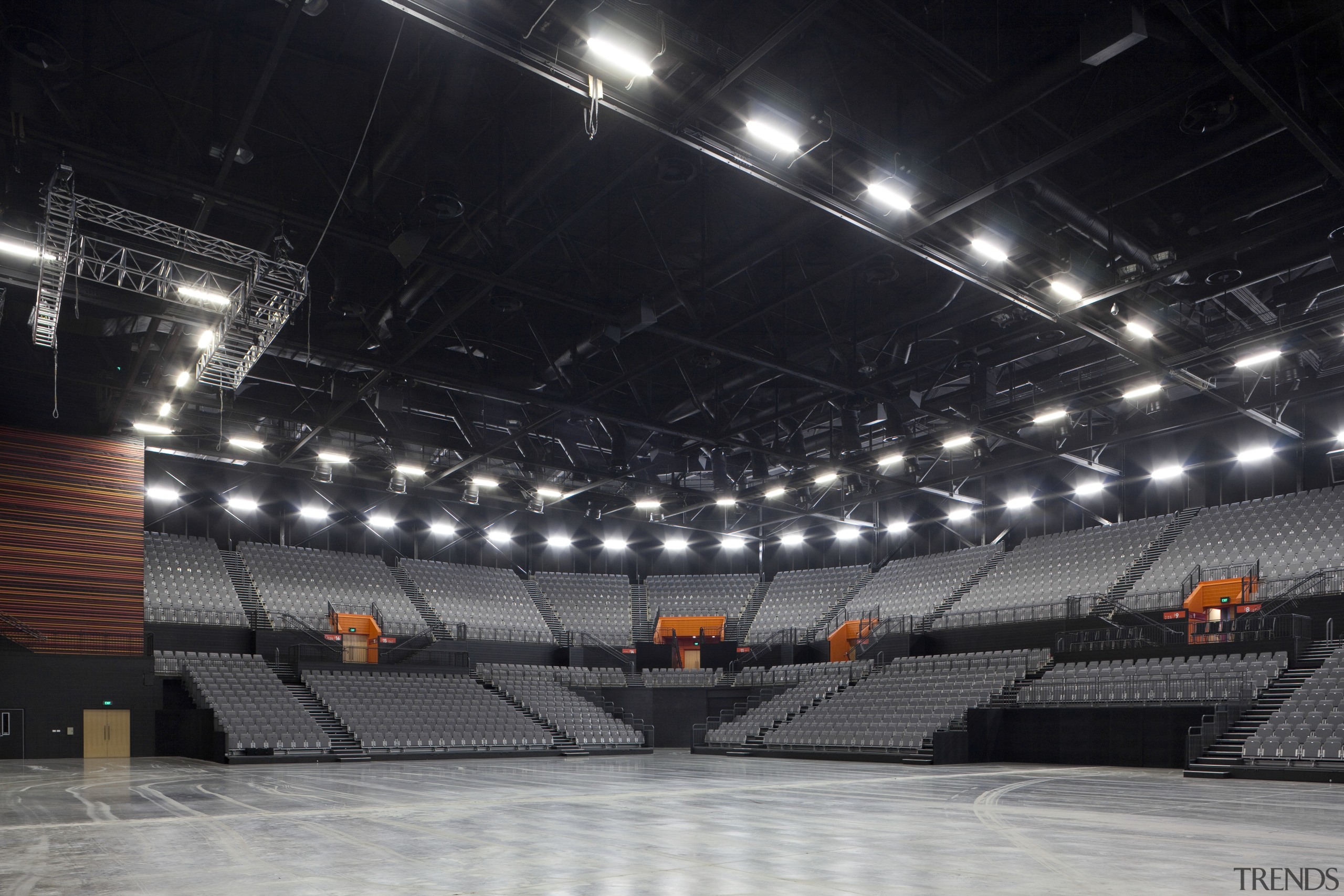 INternal view of Claudlands Arena, Hamilton. - INternal architecture, arena, atmosphere, atmosphere of earth, auditorium, light, performing arts center, sound stage, sport venue, stadium, structure, black, gray
