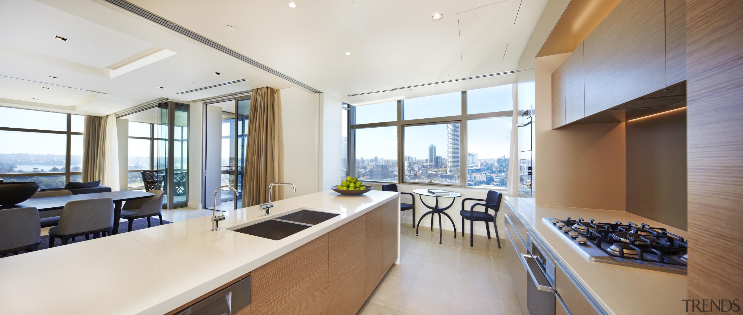 View of kitchen at The Residence, Hyde park, apartment, ceiling, interior design, real estate, white