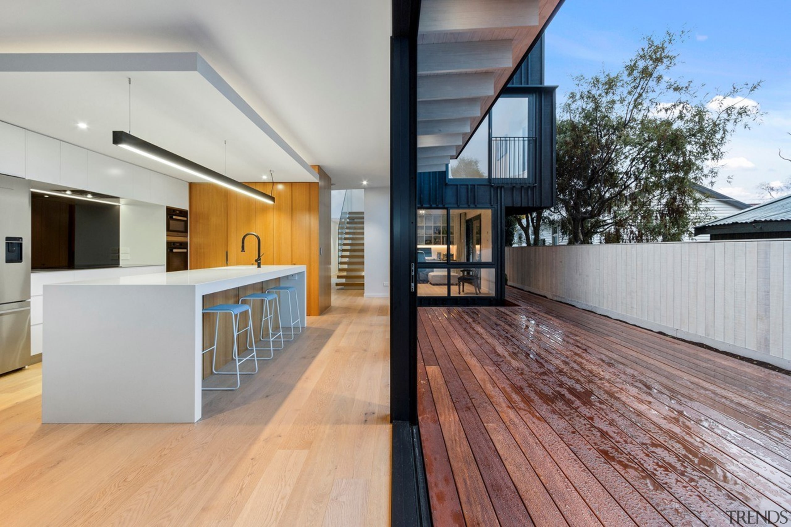 Indoors meets outdoors right along the home's rear 