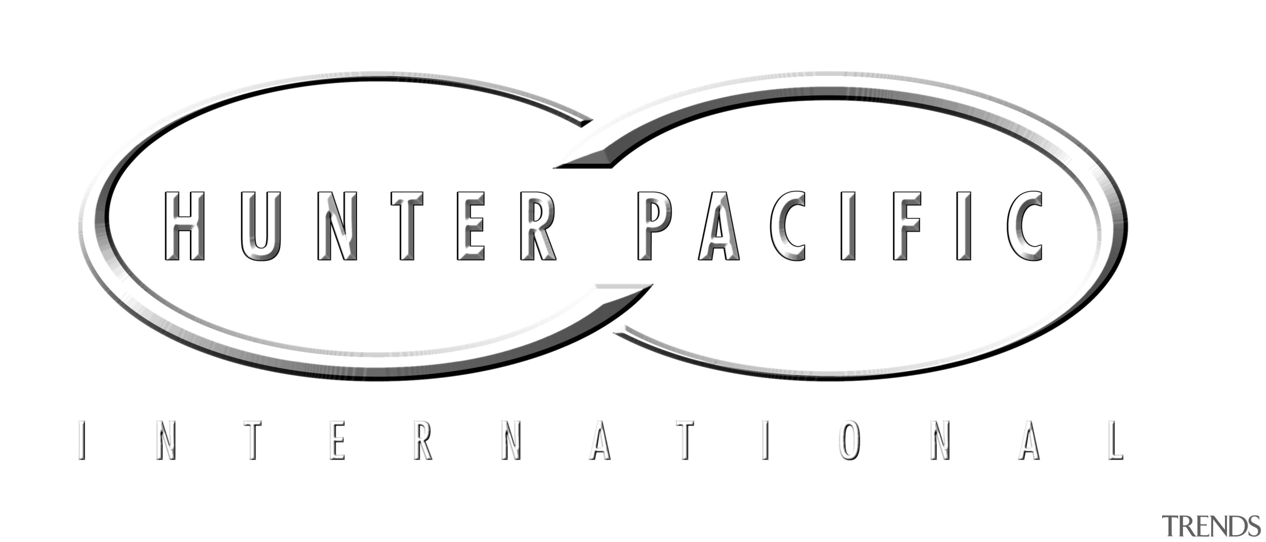 Image of the Hunter Pacific Logo. - Image area, black and white, brand, circle, font, line, logo, love, product, product design, smile, text, white