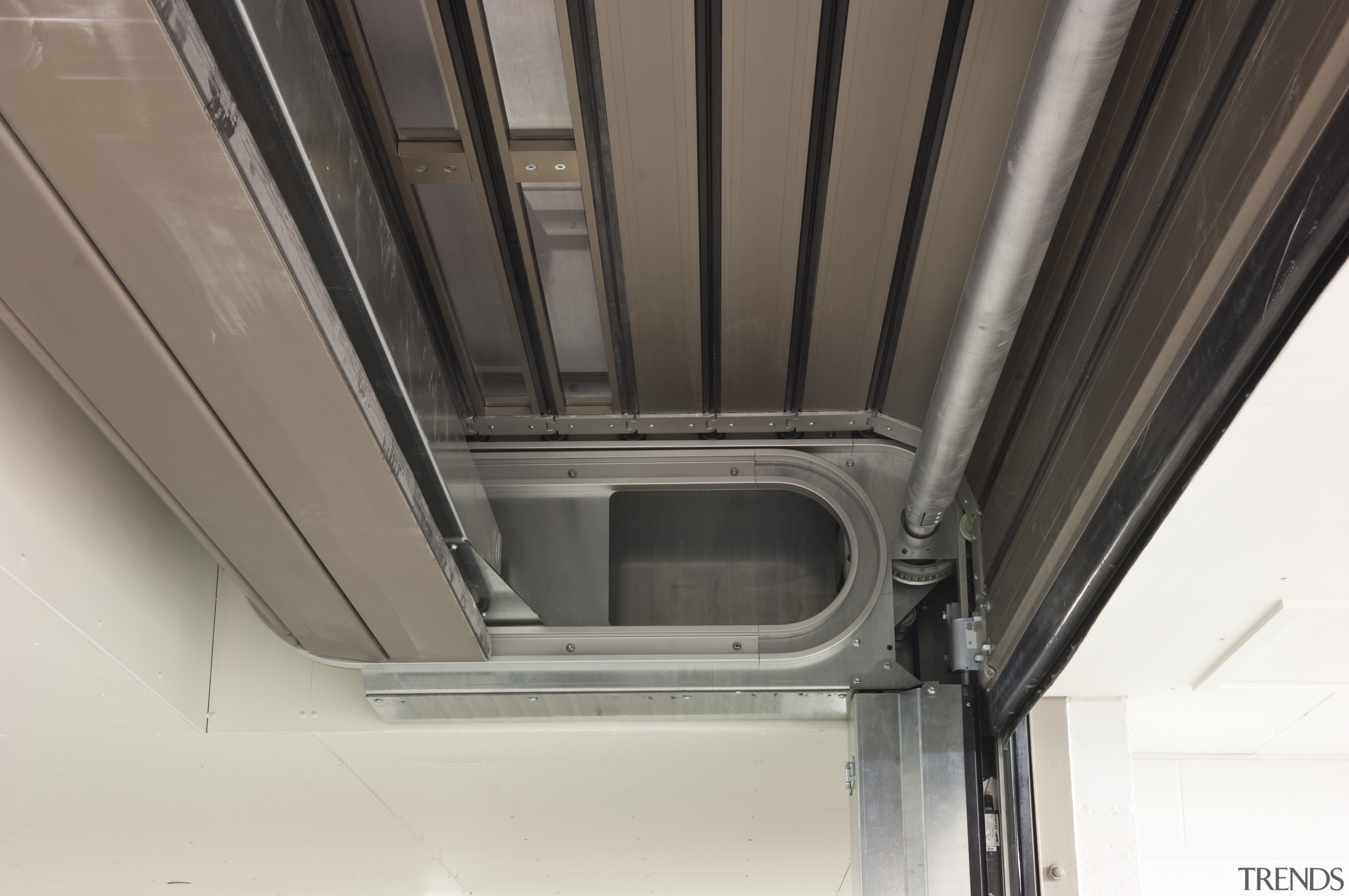 View of an underground carpark which features a architecture, ceiling, daylighting, product design, window, gray, white, black