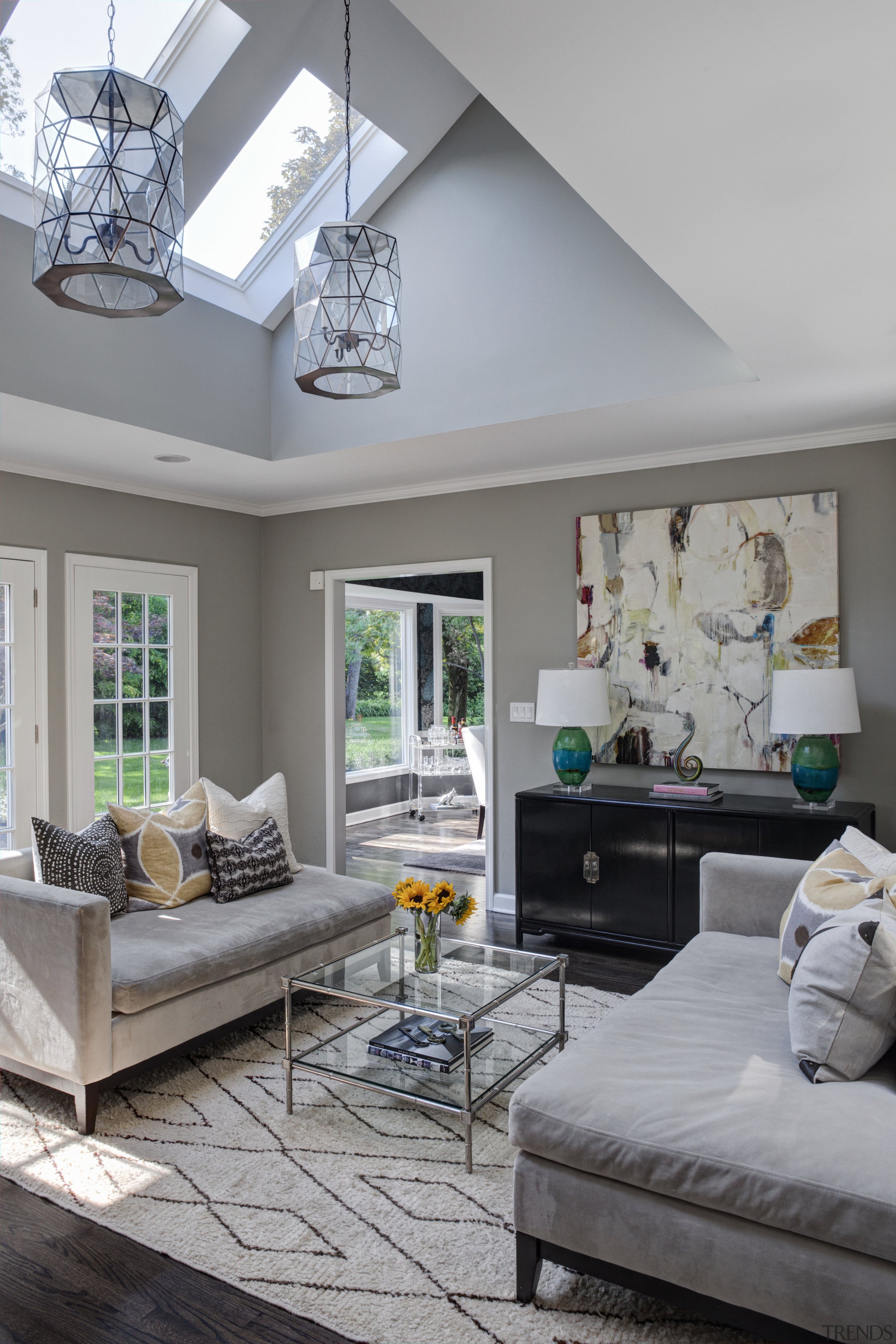 Sitting area in modern urban interior - Sitting ceiling, daylighting, home, interior design, living room, room, wall, window, gray