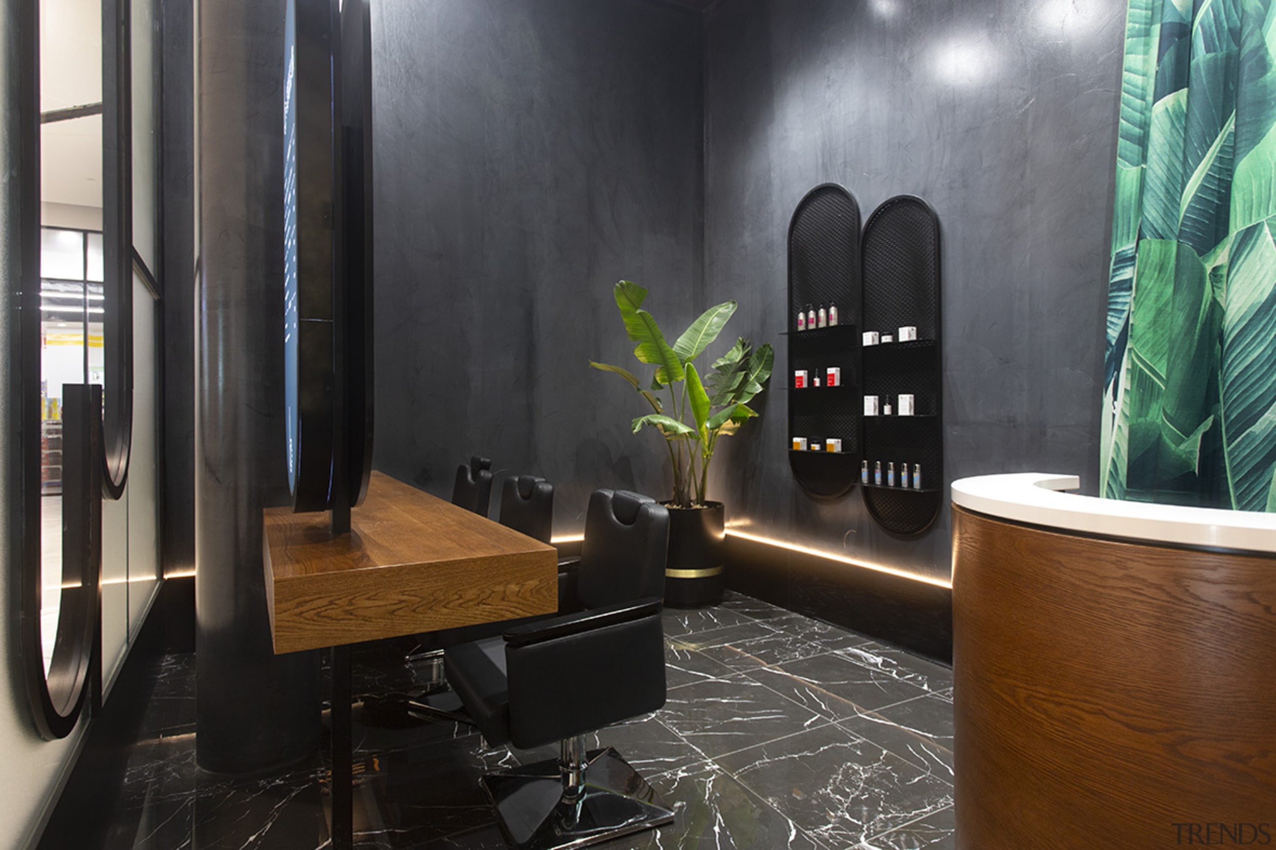 The black-out experience – entering into a black architecture, building, floor, flooring, furniture, hardwood, houseplant, interior design, lobby, plant, property, room, tile, black