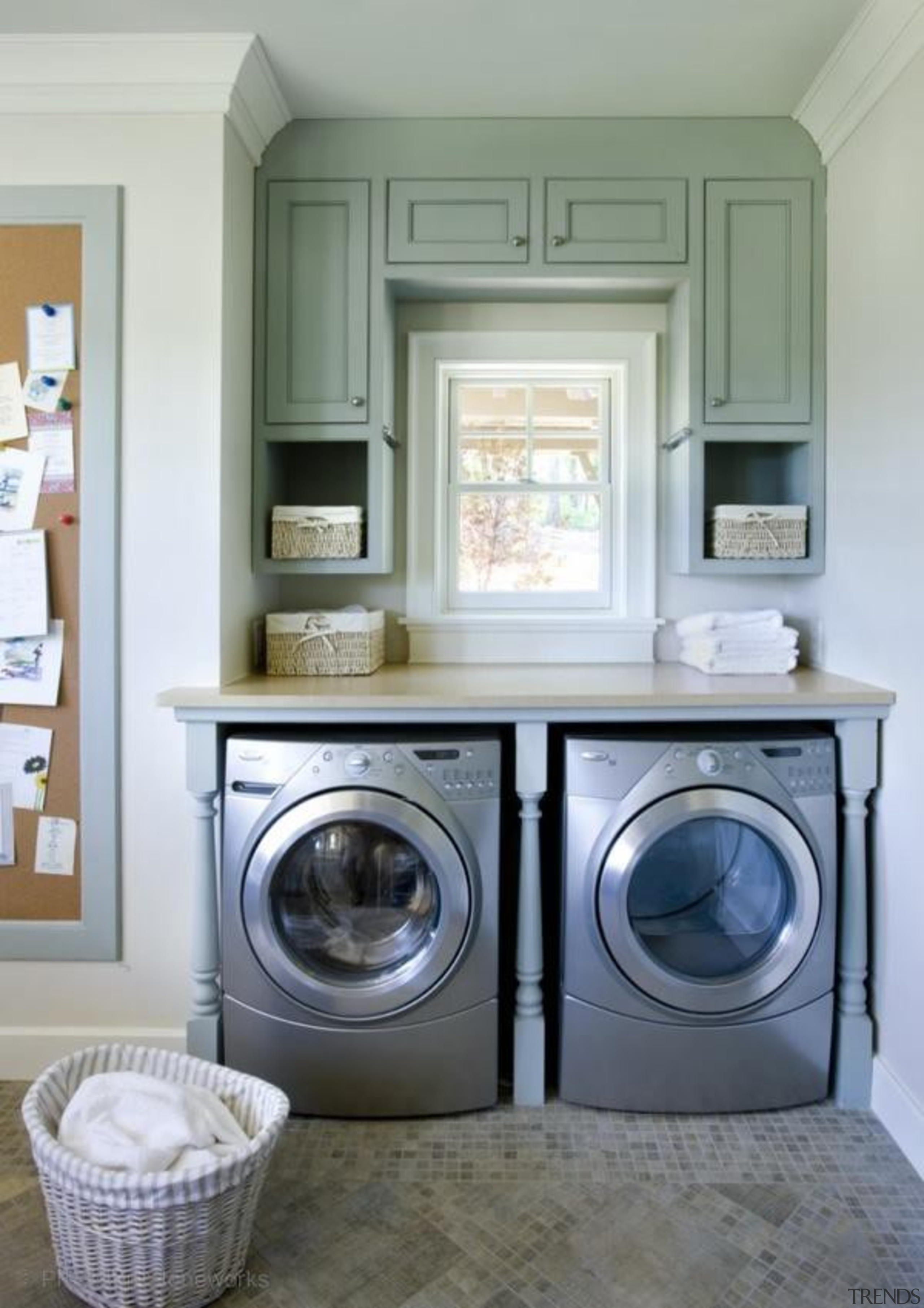 Utilitarian spaces such as laundry rooms and mudrooms cabinetry, clothes dryer, home appliance, laundry, laundry room, major appliance, room, washing machine, gray