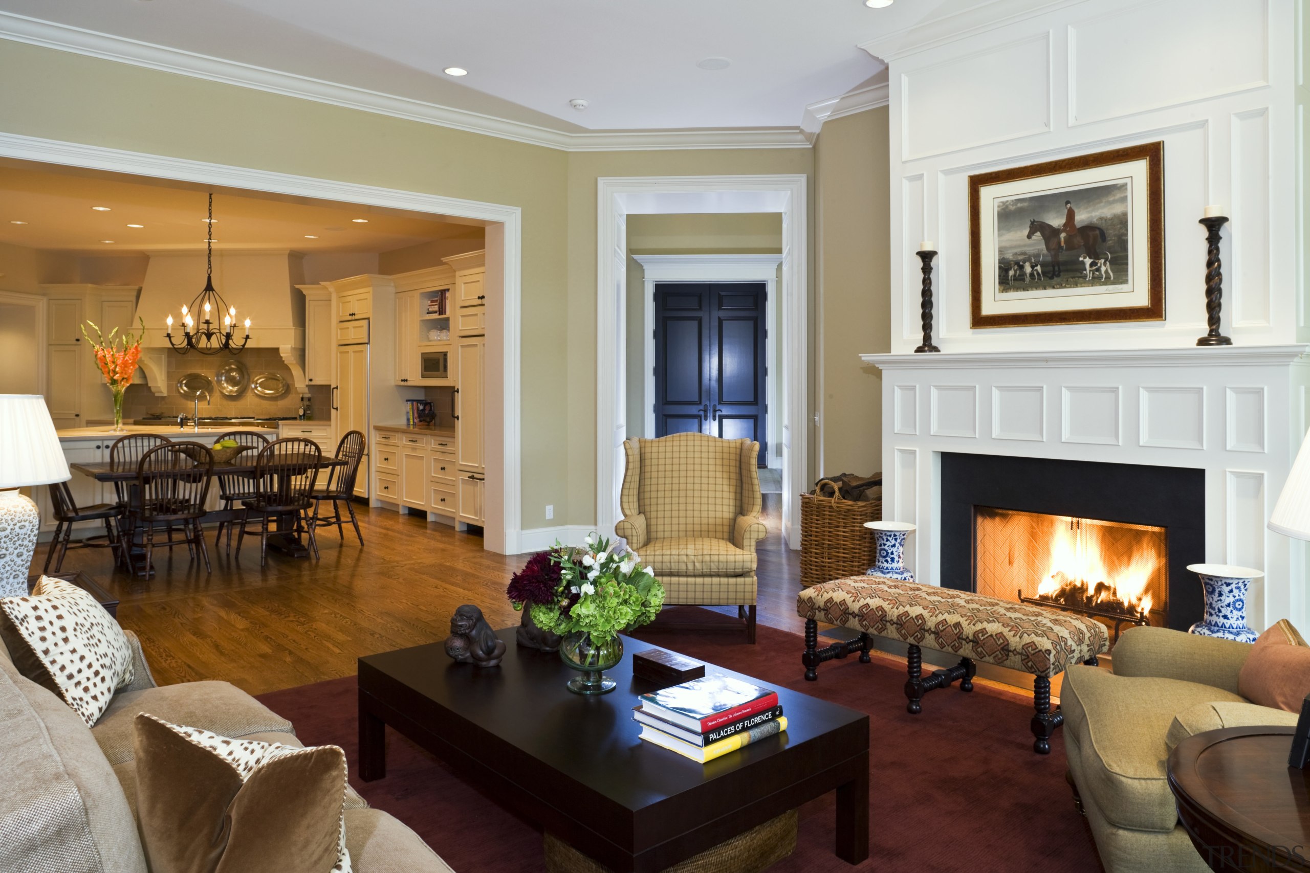 View of the family room which features sofas ceiling, estate, hearth, home, interior design, living room, real estate, room, suite, white