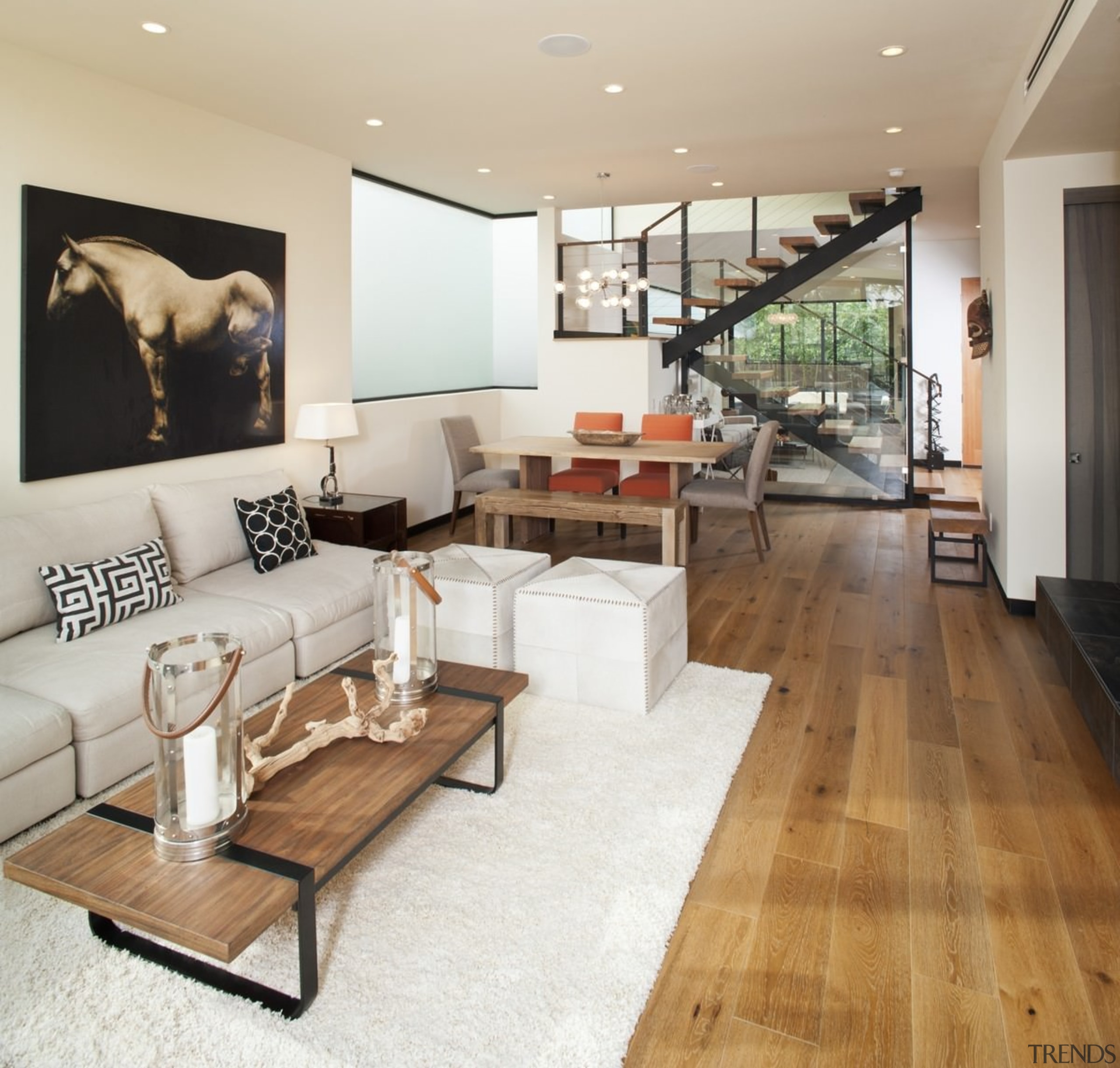 The dining room and formal living area join ceiling, floor, flooring, hardwood, interior design, laminate flooring, living room, room, wood, wood flooring, gray