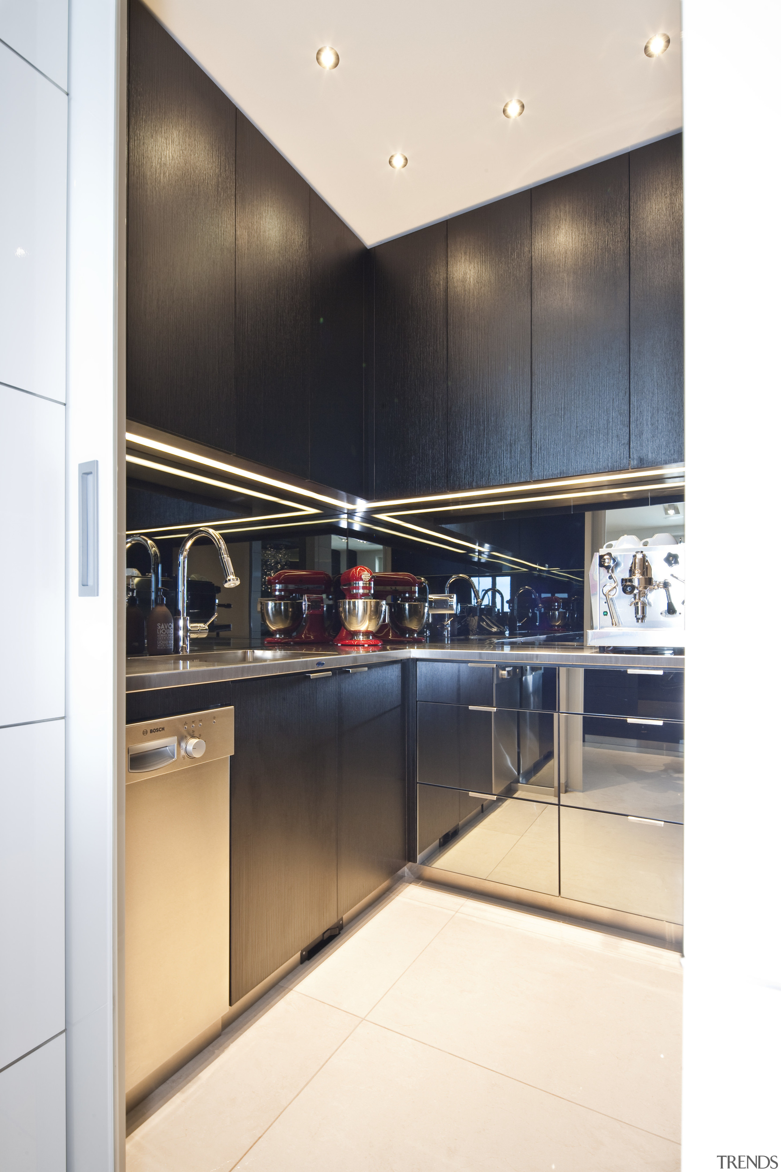 Close-up of walk-in pantry cabinet - Close-up of countertop, interior design, kitchen, white