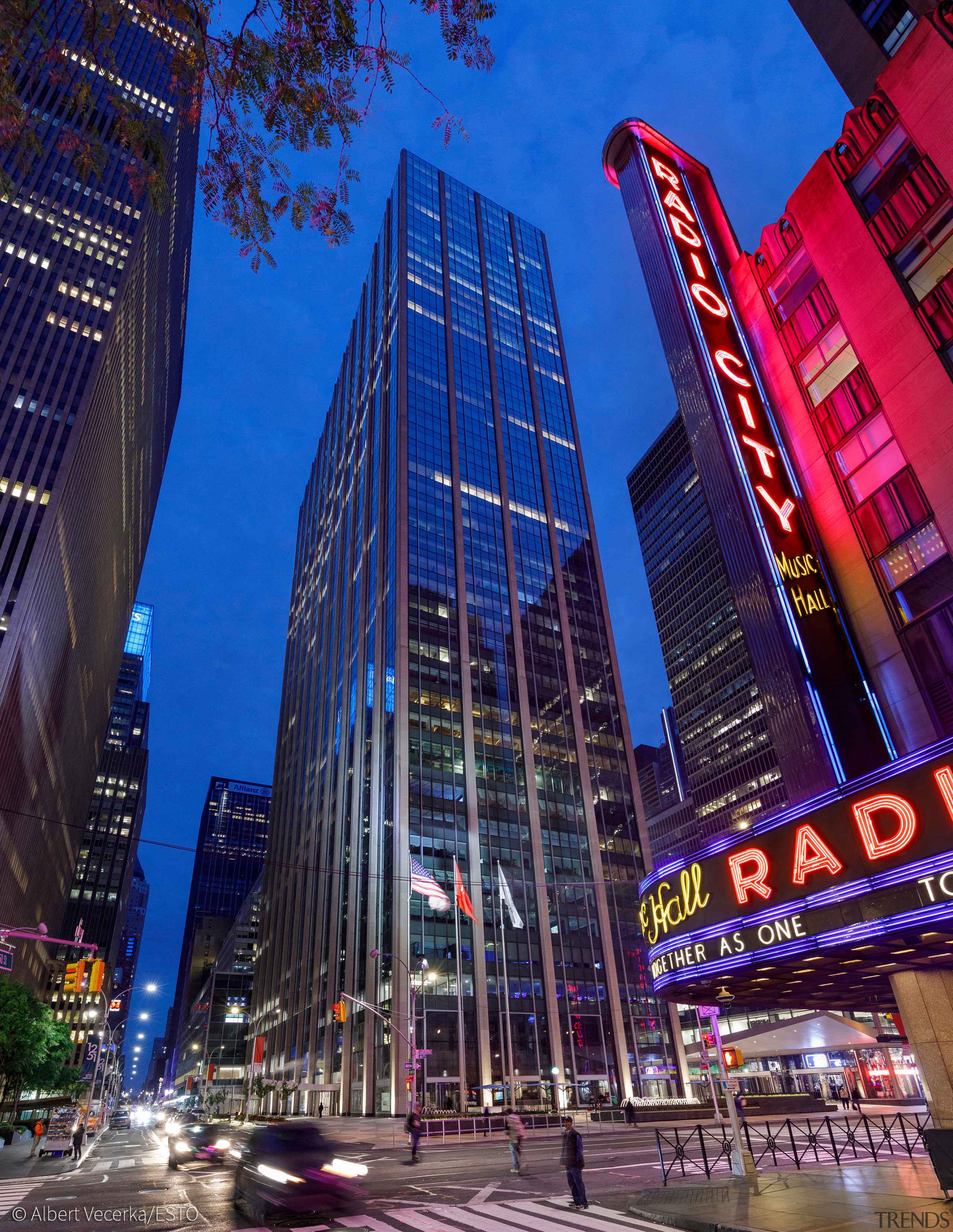 View west along 50th Street by night. - 