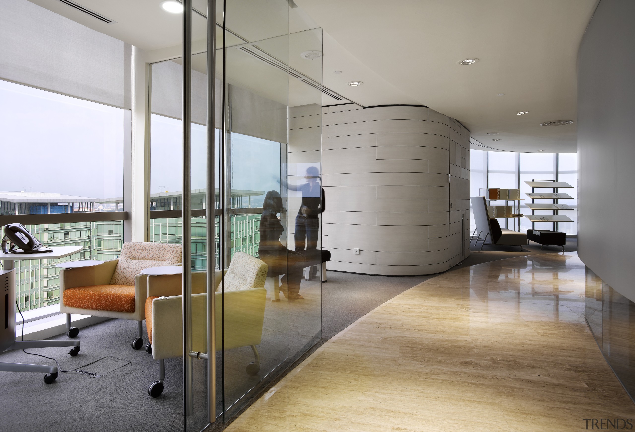 Steelcase Global Shared Services office, Kuala Lumpur architecture, ceiling, floor, flooring, interior design, lobby, real estate, gray