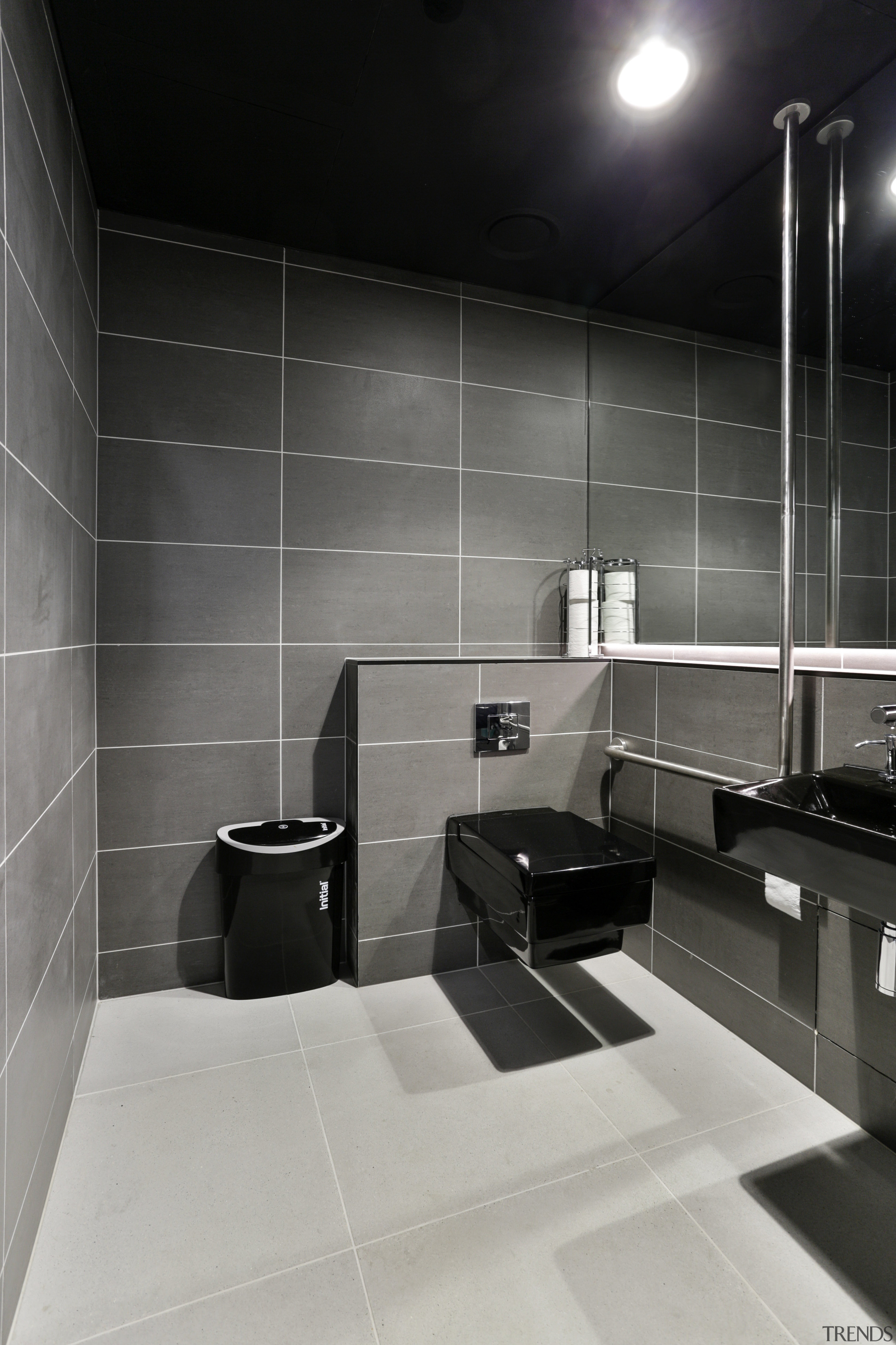 Niro 600mm x 300mm tiles in the colour architecture, bathroom, black, black and white, floor, flooring, interior design, product design, room, tile, wall, gray, black