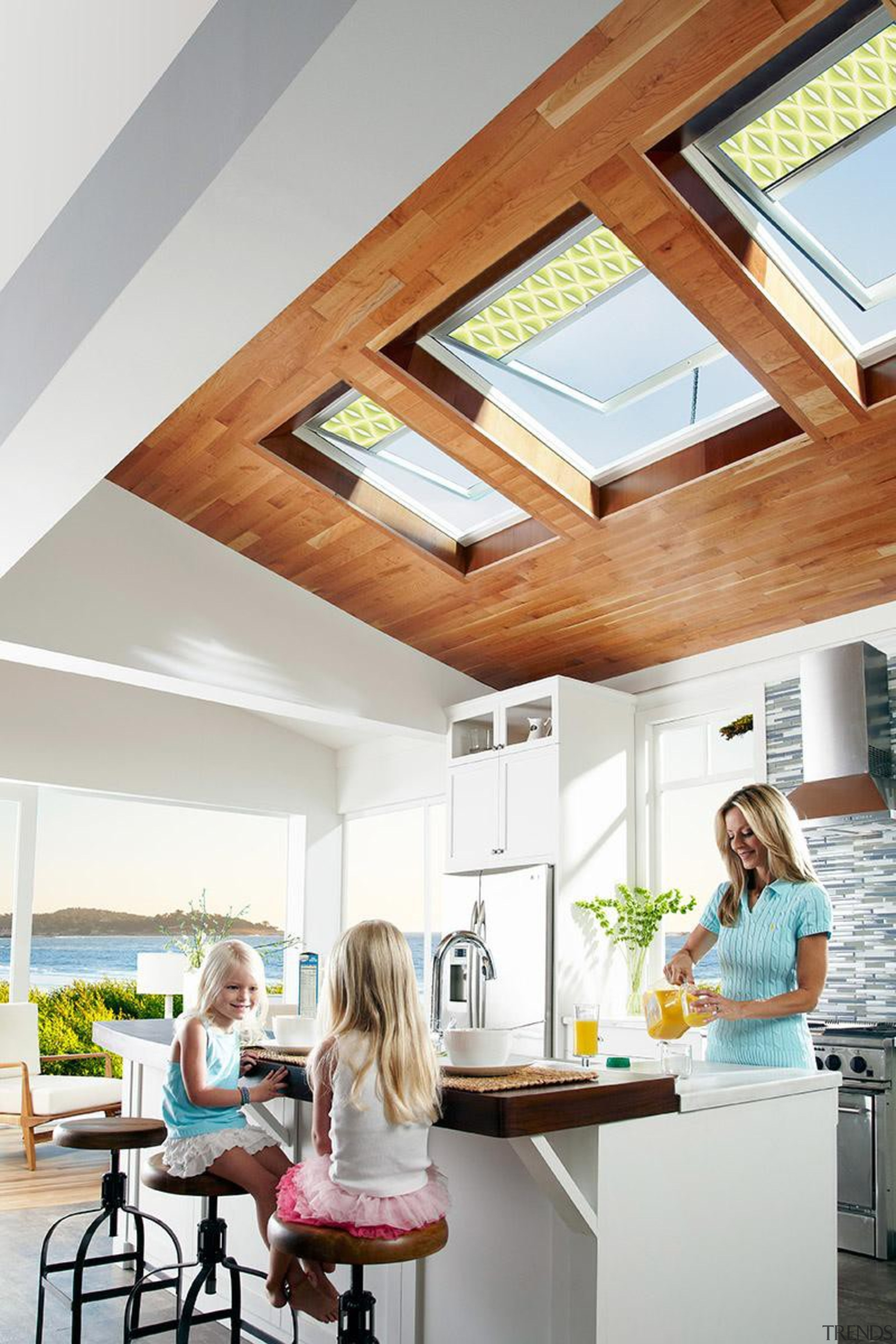 Bringing in natural light and fresh air, skylights ceiling, daylighting, home, house, interior design, kitchen, window, white