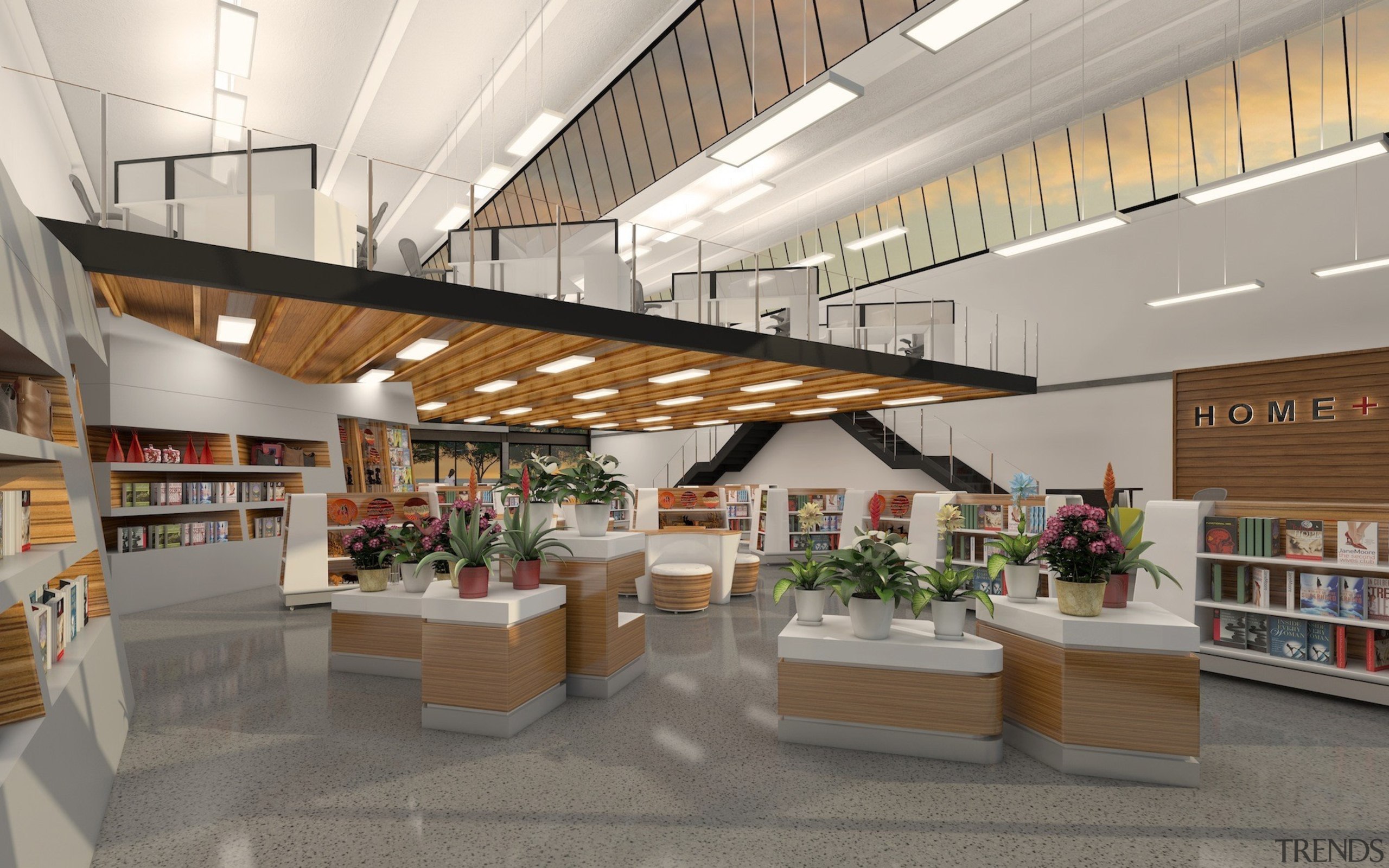 Calder Stewart developed this project using an adaptable institution, interior design, library, lobby, public library, retail, shopping mall, gray