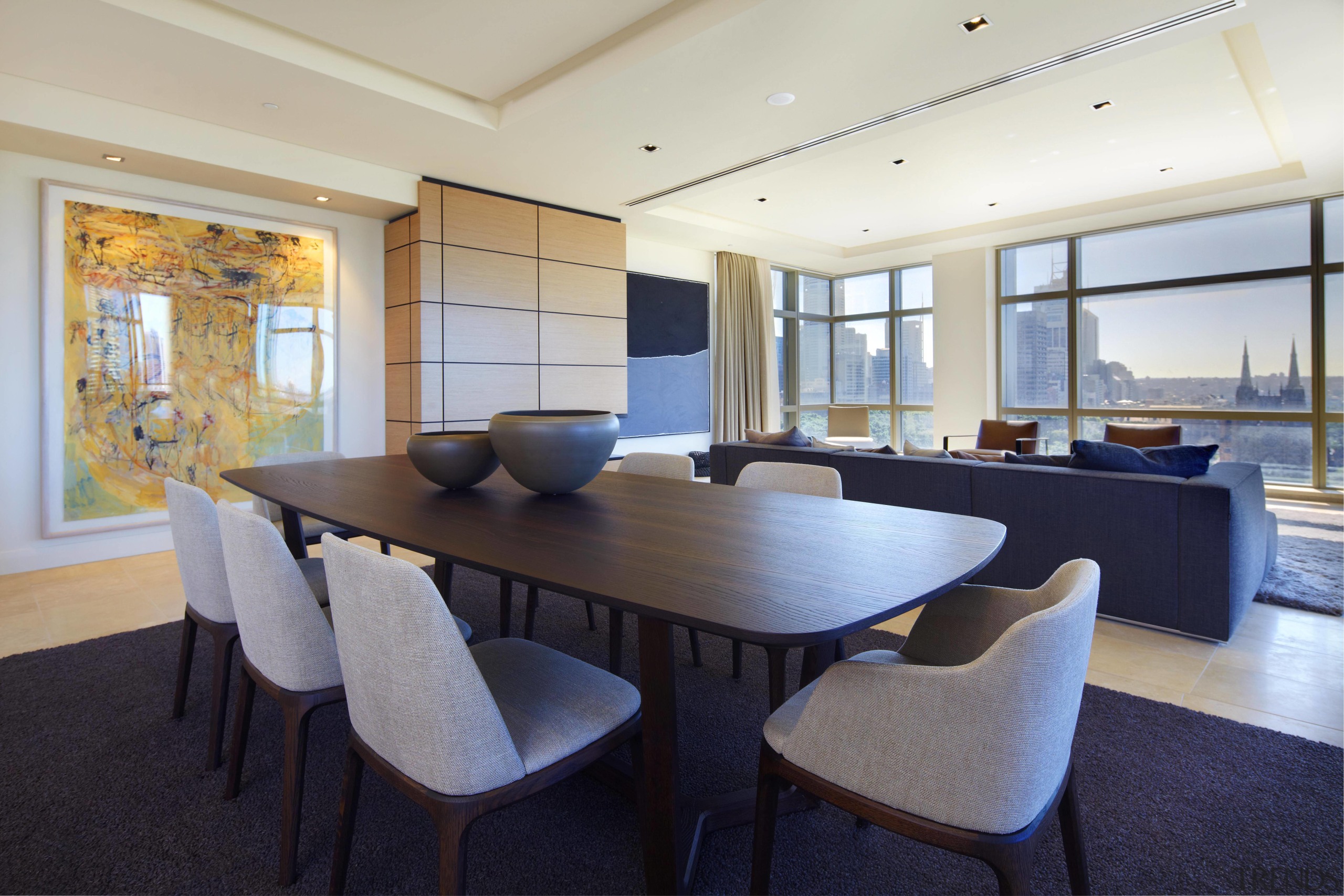 View of dining area at The Residence, Hyde architecture, dining room, house, interior design, real estate, room, table, gray