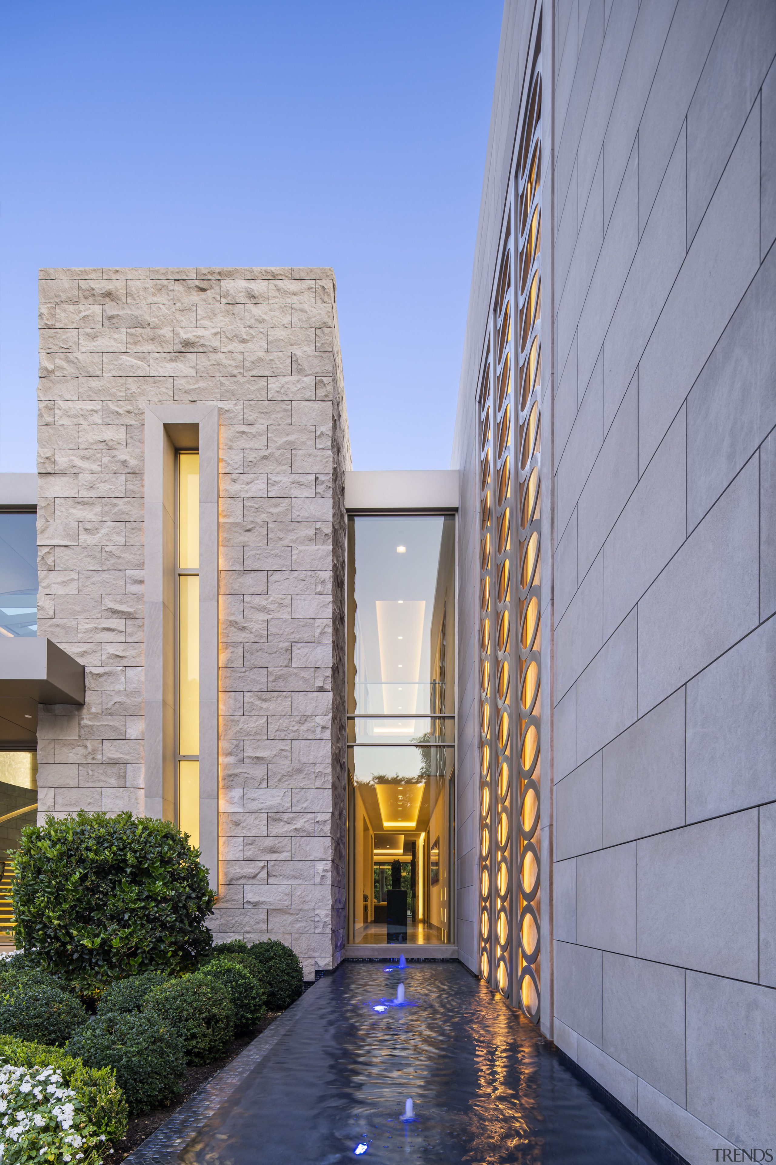 The home is clad in Indiana silver buff 