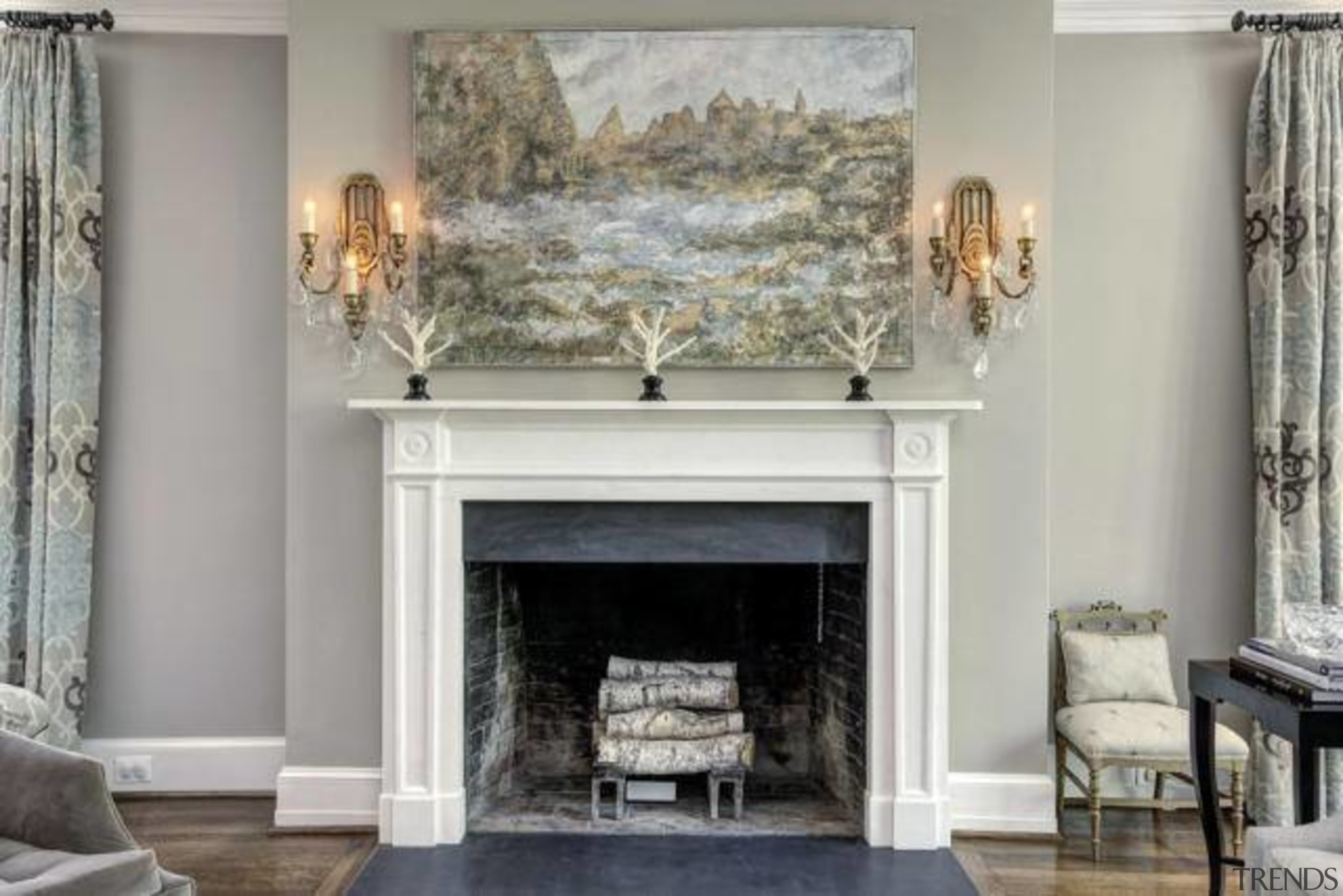 Original story from Trulia fireplace, floor, hearth, home, interior design, living room, gray