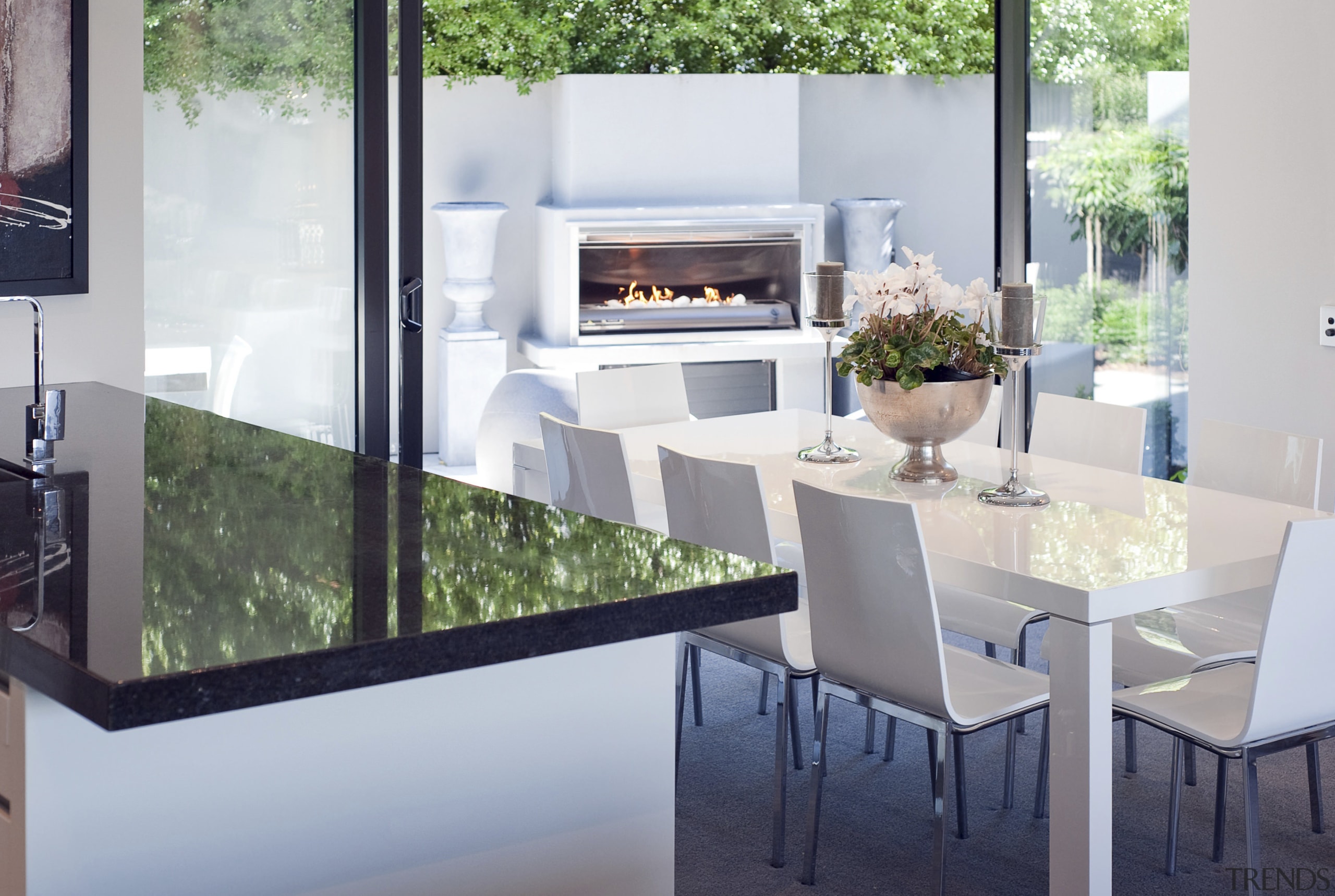 The Moorings in Taupo by Haimes Building kithen, furniture, interior design, table, gray, white