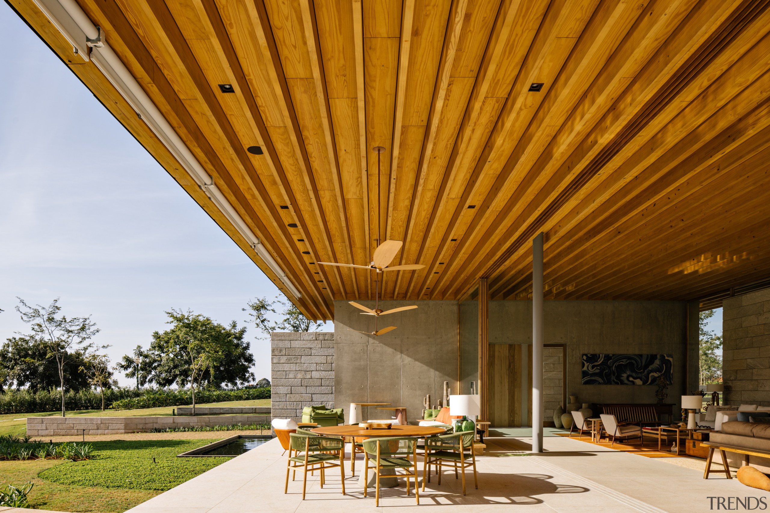 Timber ceilings are a feature of the residence. 