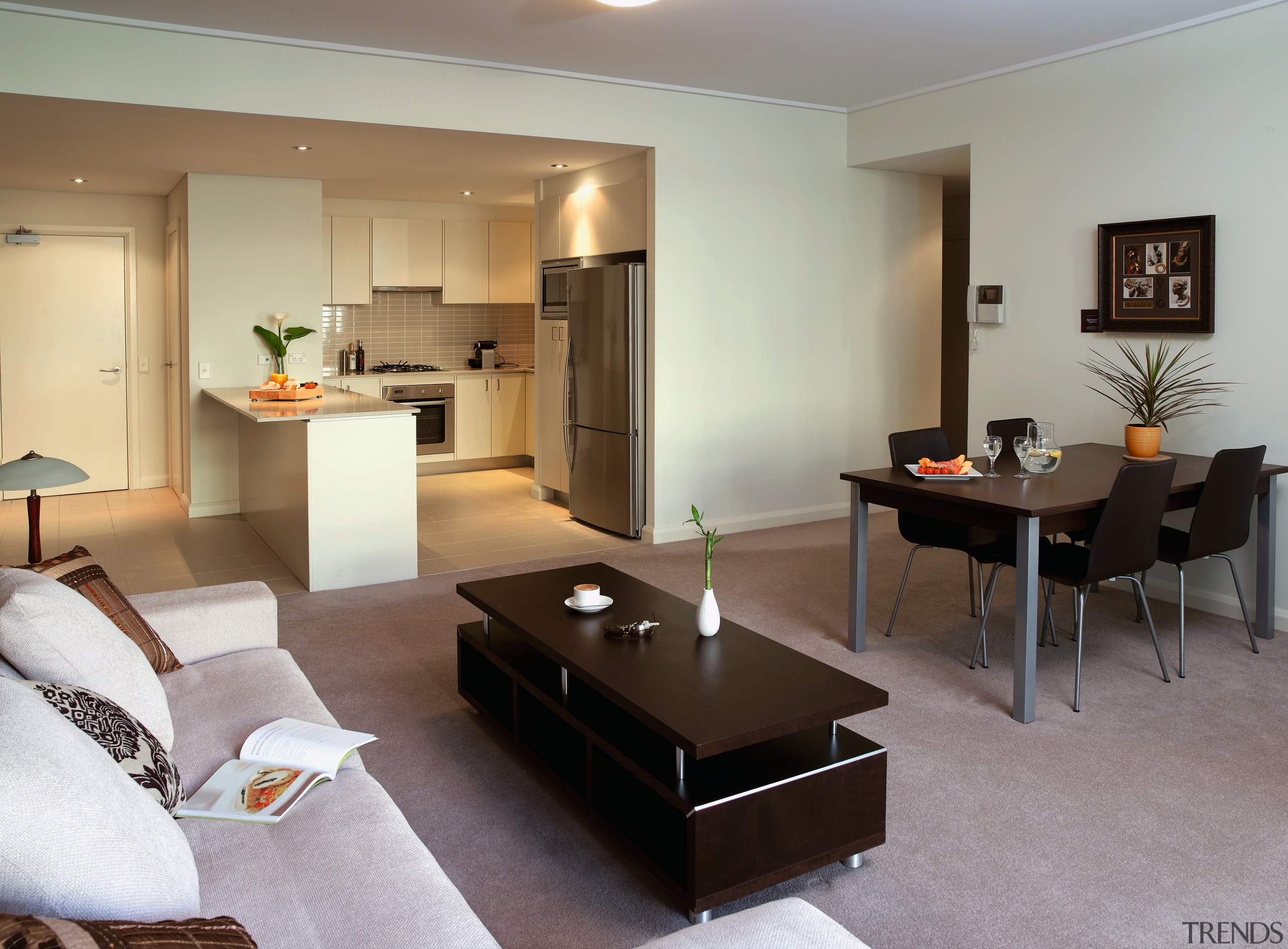 A view of some kitchen appliances from Fisher floor, interior design, living room, real estate, room, suite, table, gray