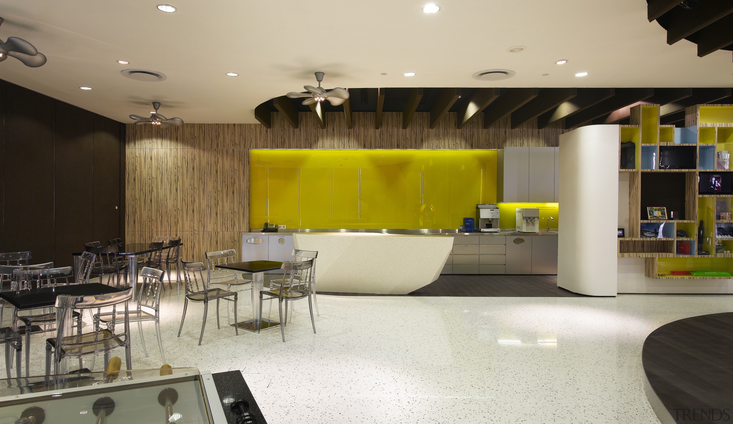 View of the Accenture office in Kuala Lumpur, ceiling, interior design, lobby, table, white