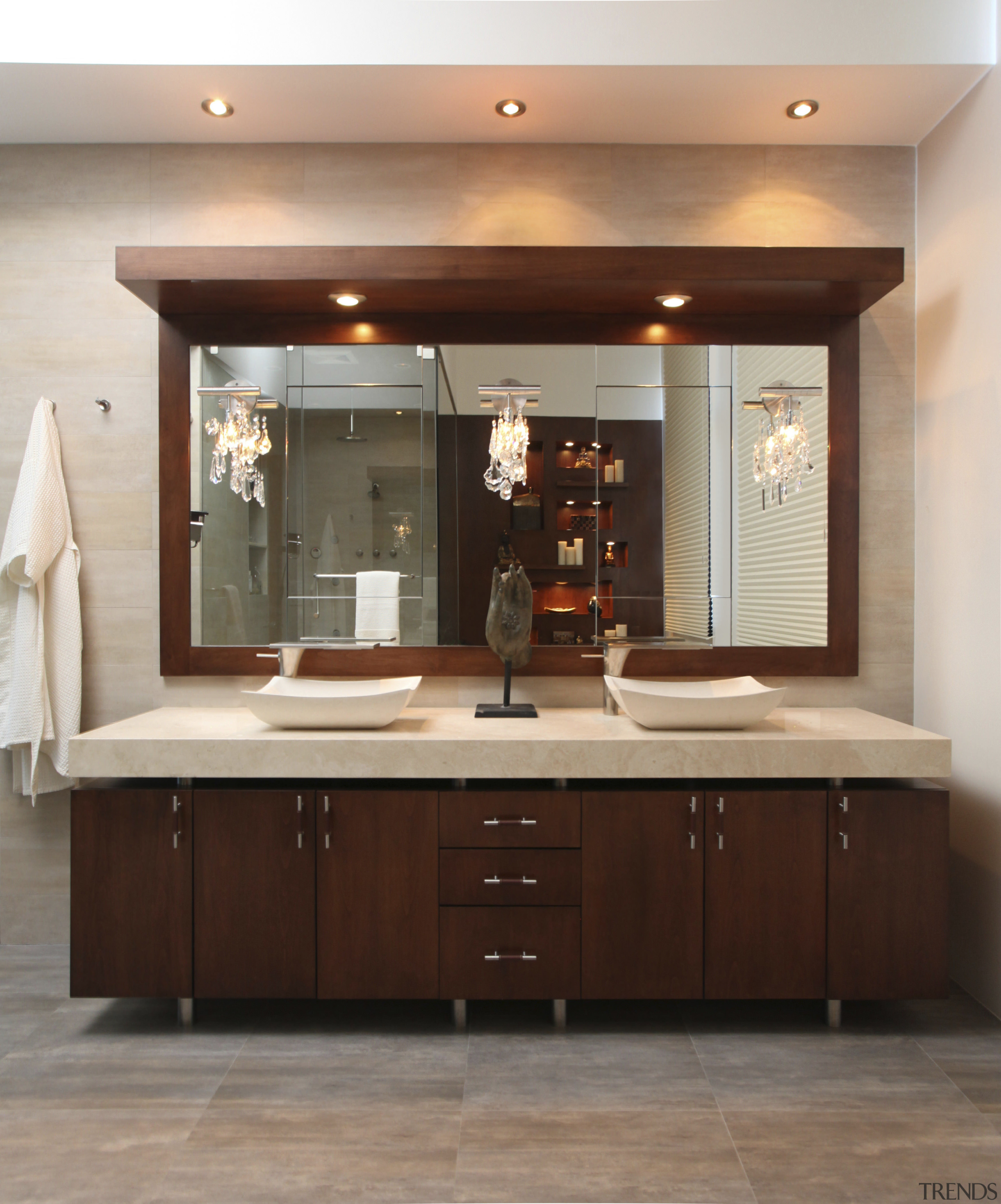 The new vanity unit has a much more cabinetry, countertop, cuisine classique, furniture, interior design, kitchen, sink, table, gray, brown