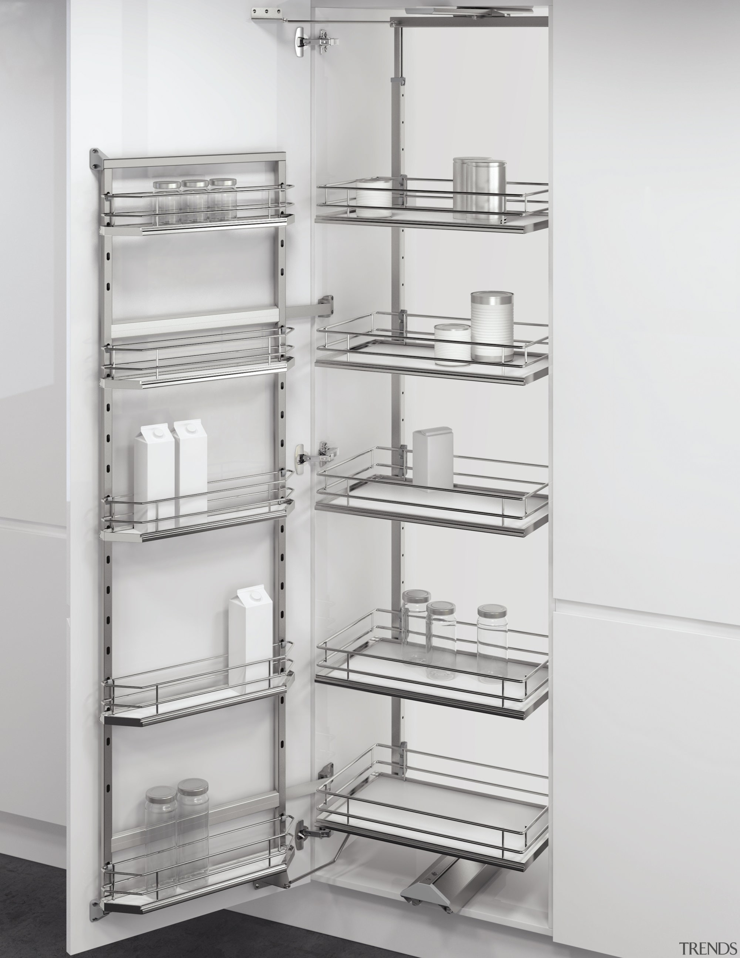 The VS TAL Gate Pro pull out larder bathroom accessory, black and white, display case, furniture, product, shelf, shelving, white, gray