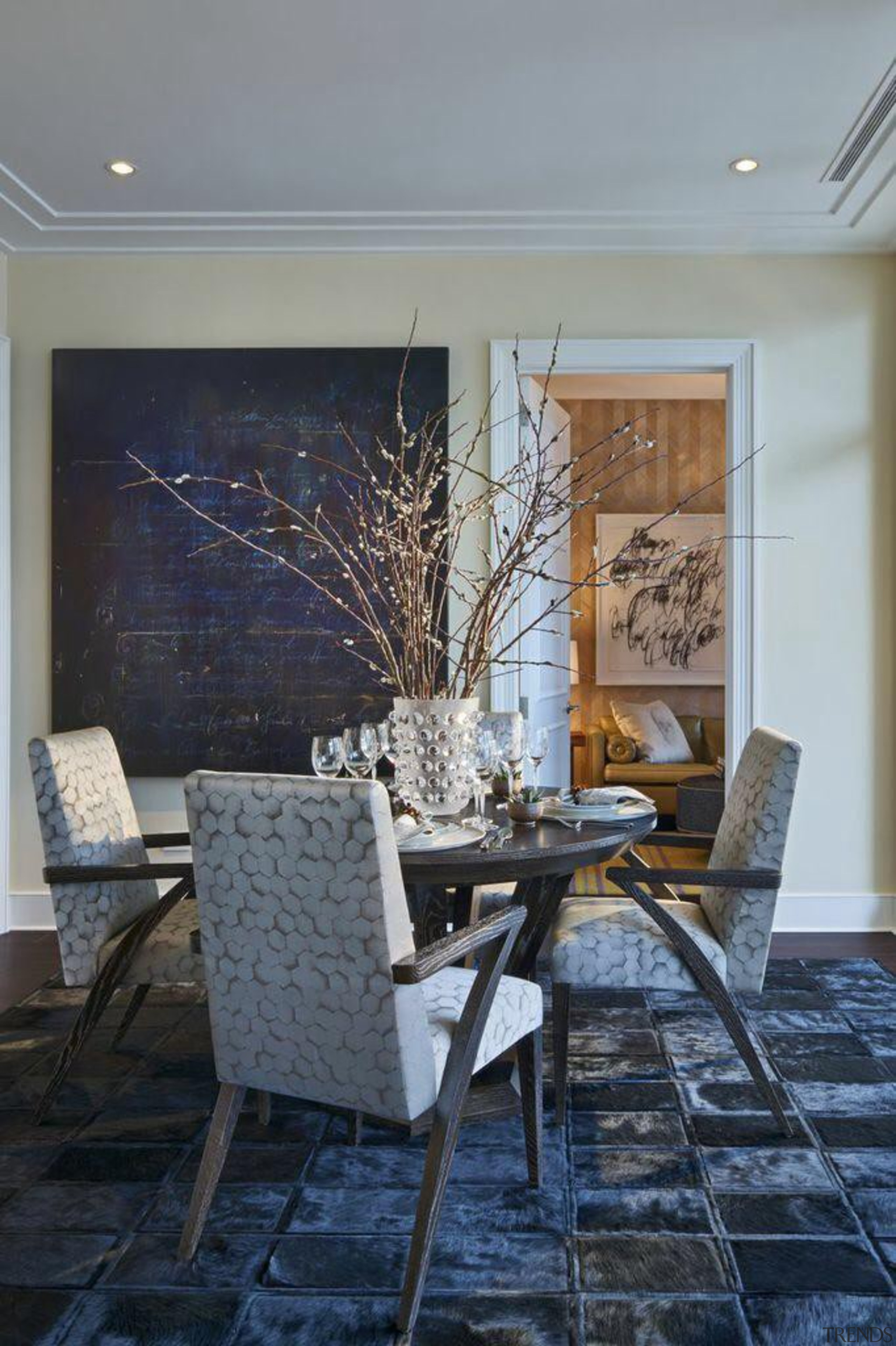 The Dining Table and chairs are finished in ceiling, chair, dining room, floor, furniture, home, house, interior design, living room, room, table, wall, window, gray