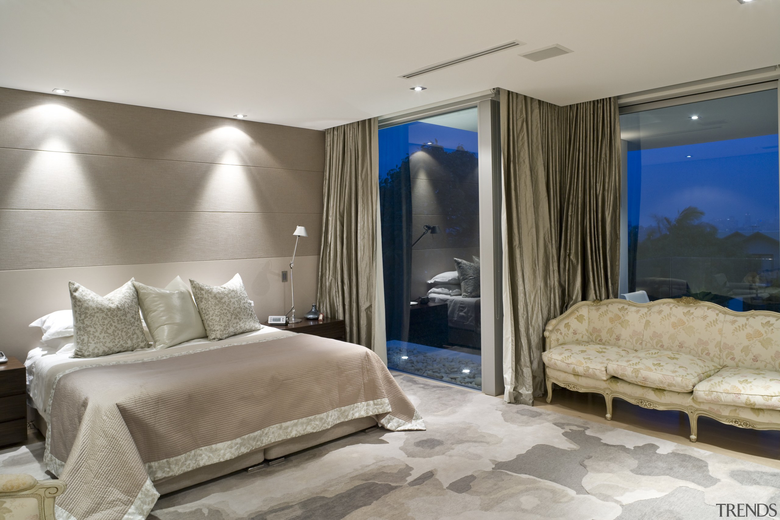 Contemporary bathroom with unique bathtub - Contemporary bathroom bedroom, ceiling, interior design, property, real estate, room, suite, wall, window, gray