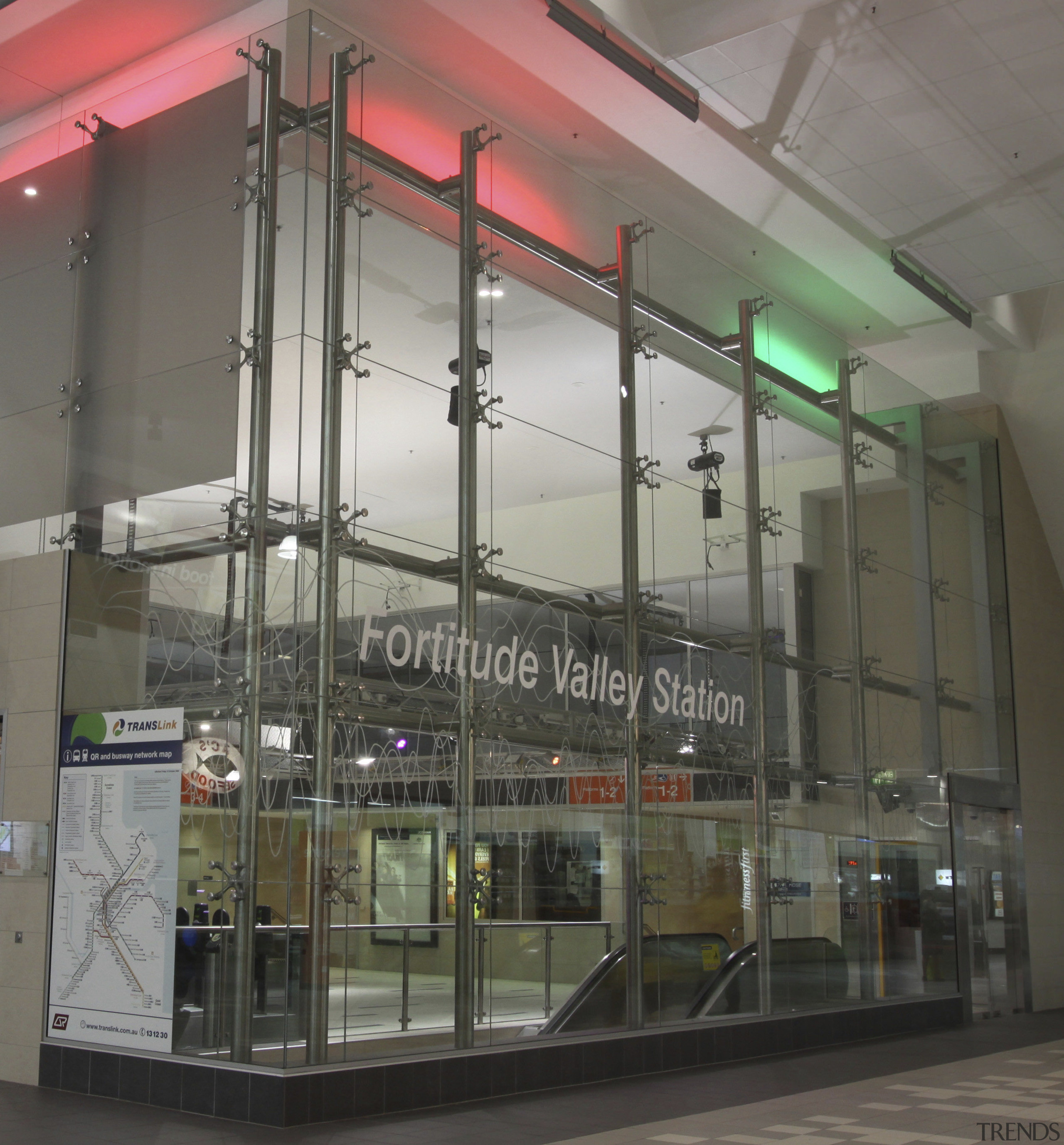 View of the front of a railway station glass, structure, gray, black